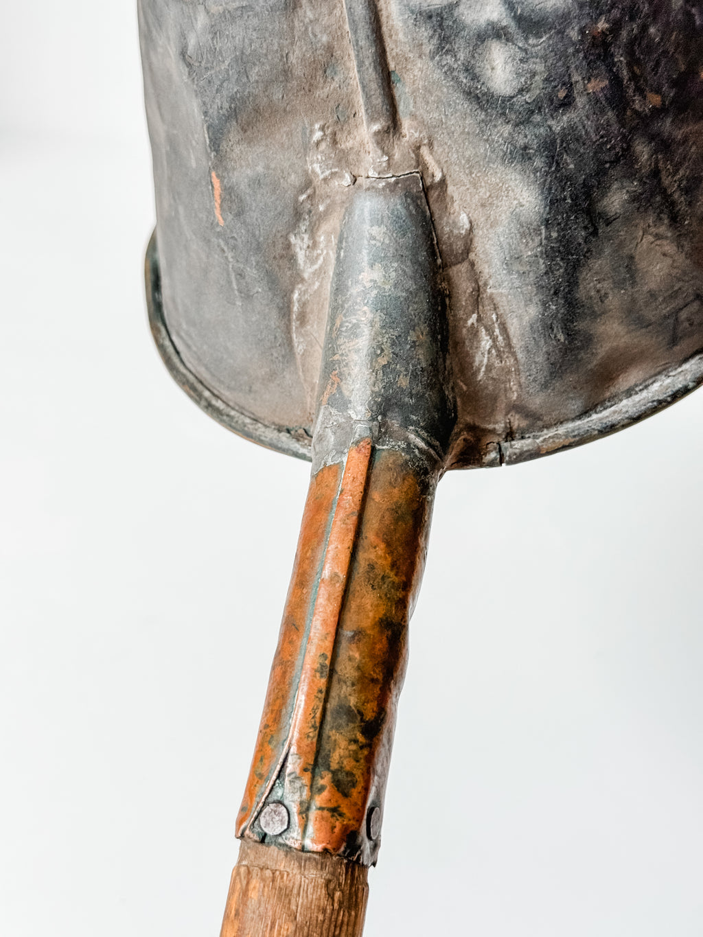 Antique Dutch Handforged Copper And Wood Ladle