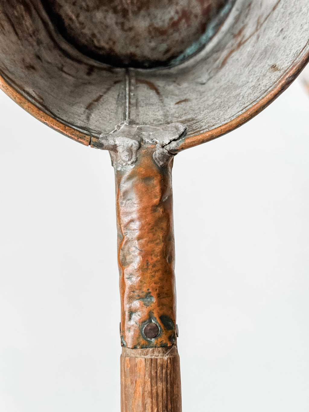 Antique Dutch Handforged Copper And Wood Ladle