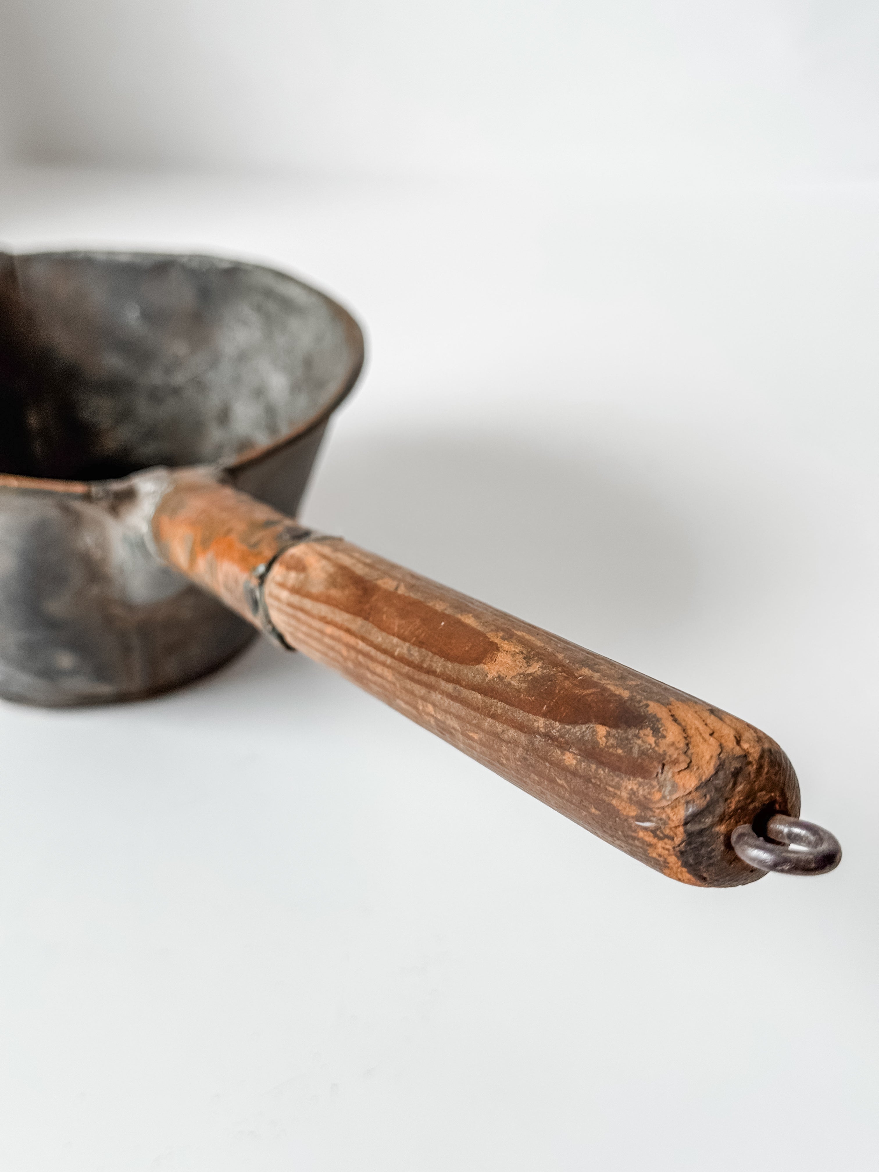 Antique Dutch Handforged Copper And Wood Ladle