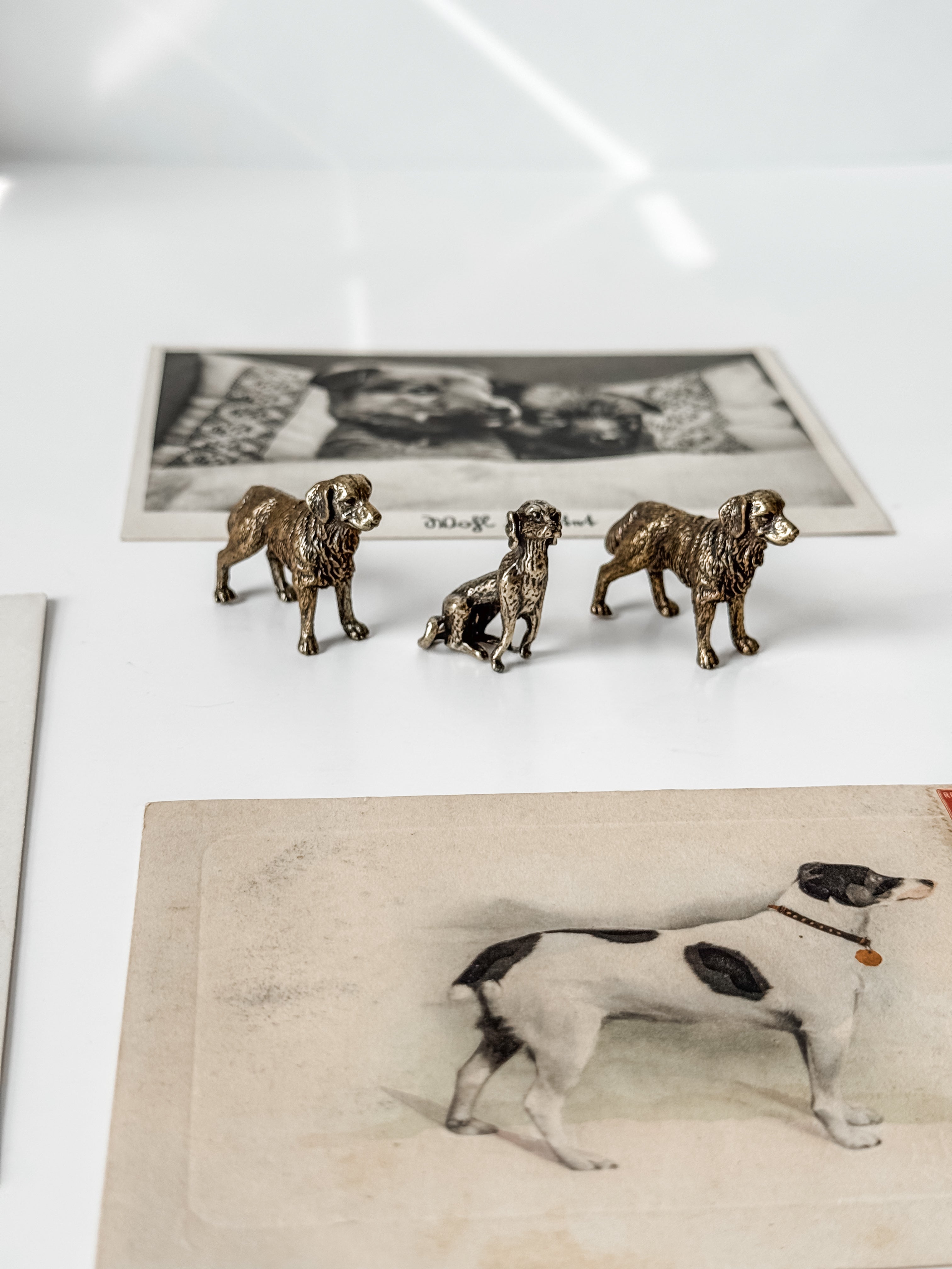 Collection Of Dog Themed Vintage And Antique Postcards And Brass Figures