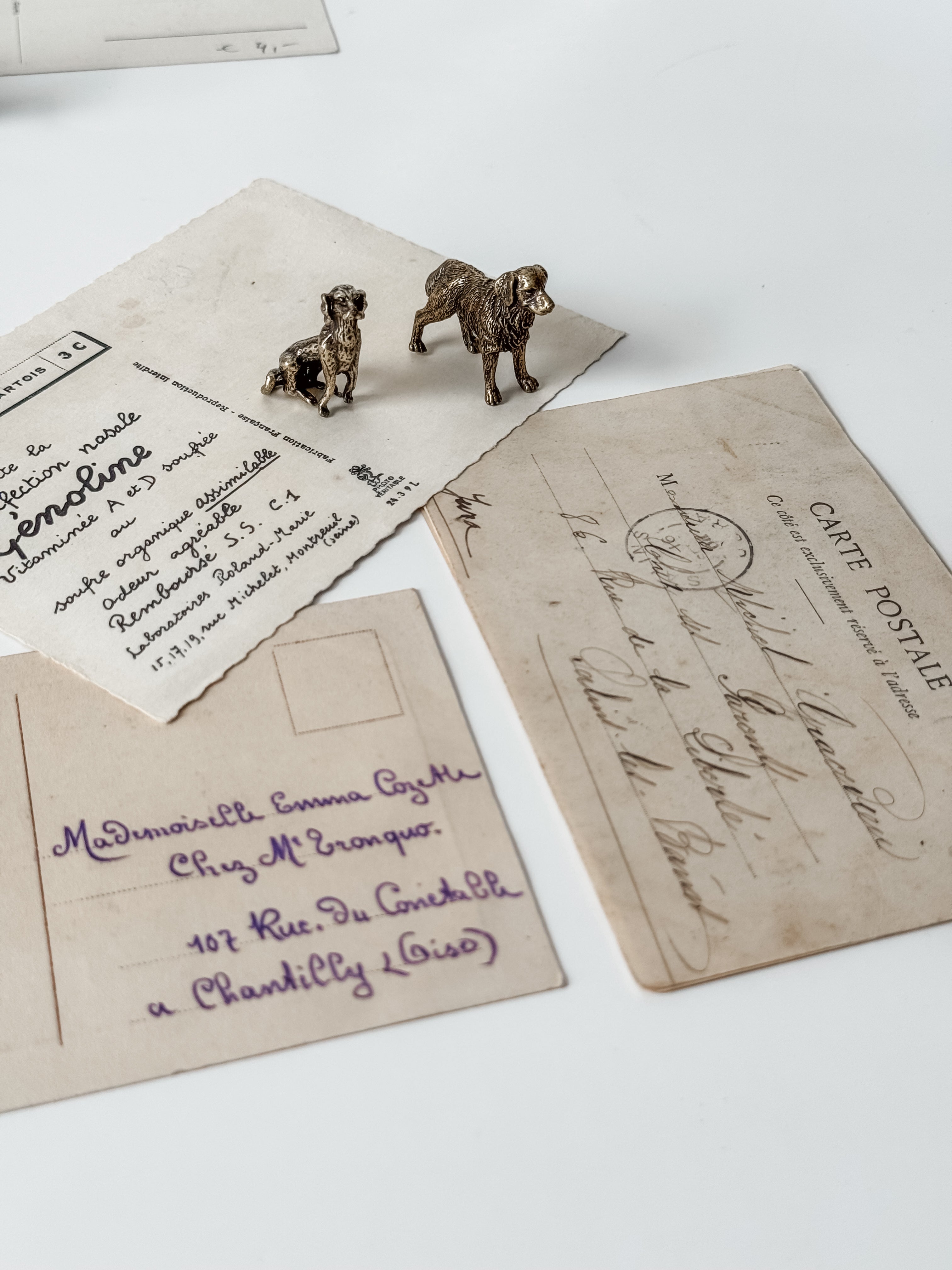 Collection Of Dog Themed Vintage And Antique Postcards And Brass Figures