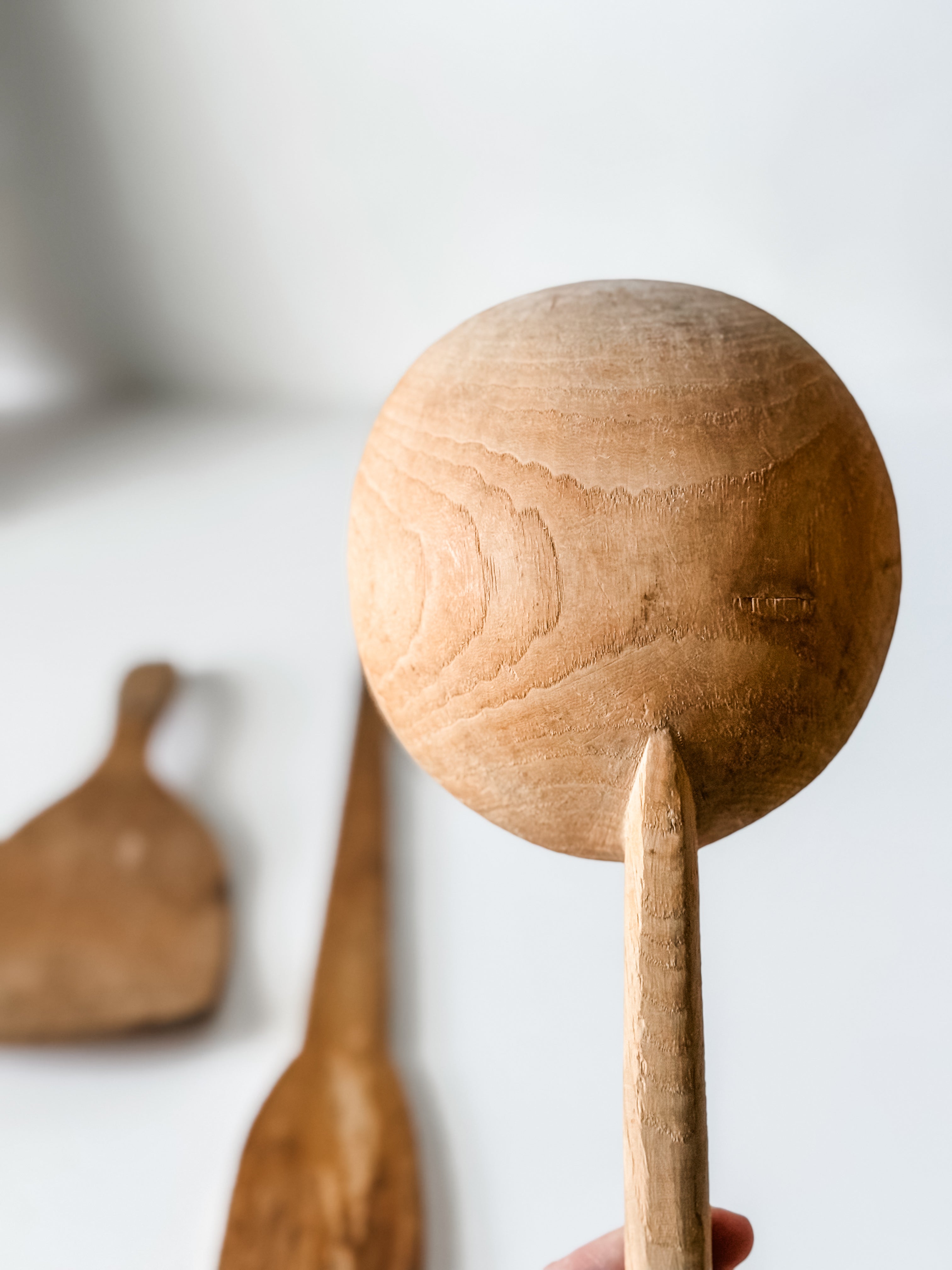 Set Of Three Hand Carved Old World Wood Utensils