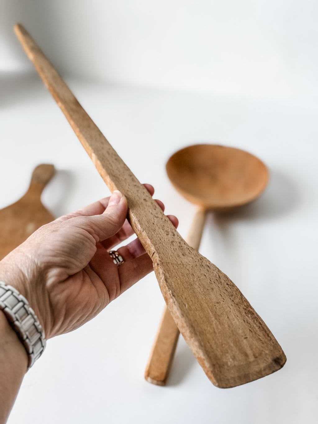 Set Of Three Hand Carved Old World Wood Utensils