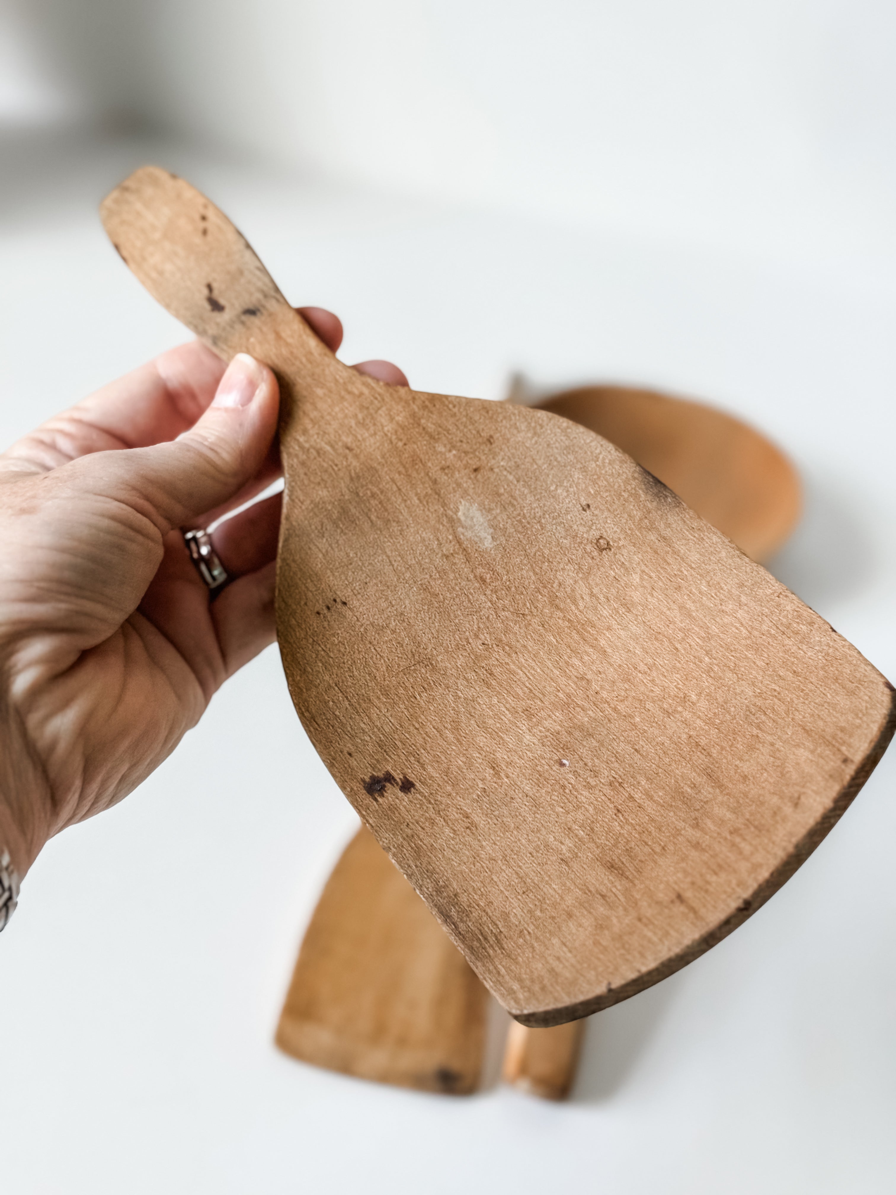 Set Of Three Hand Carved Old World Wood Utensils