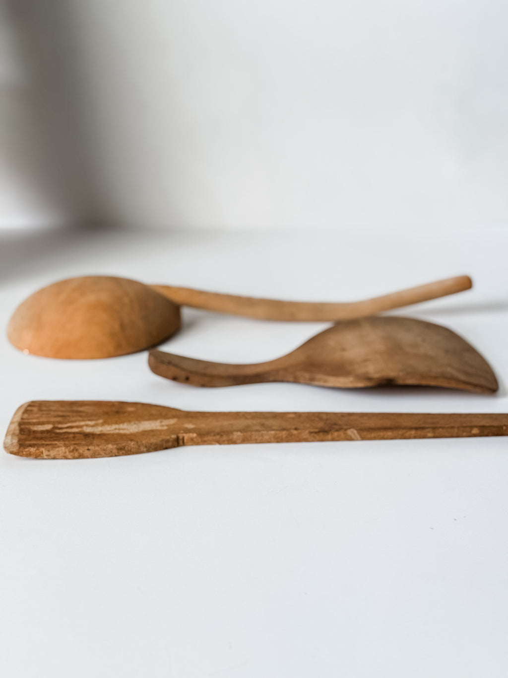 Set Of Three Hand Carved Old World Wood Utensils