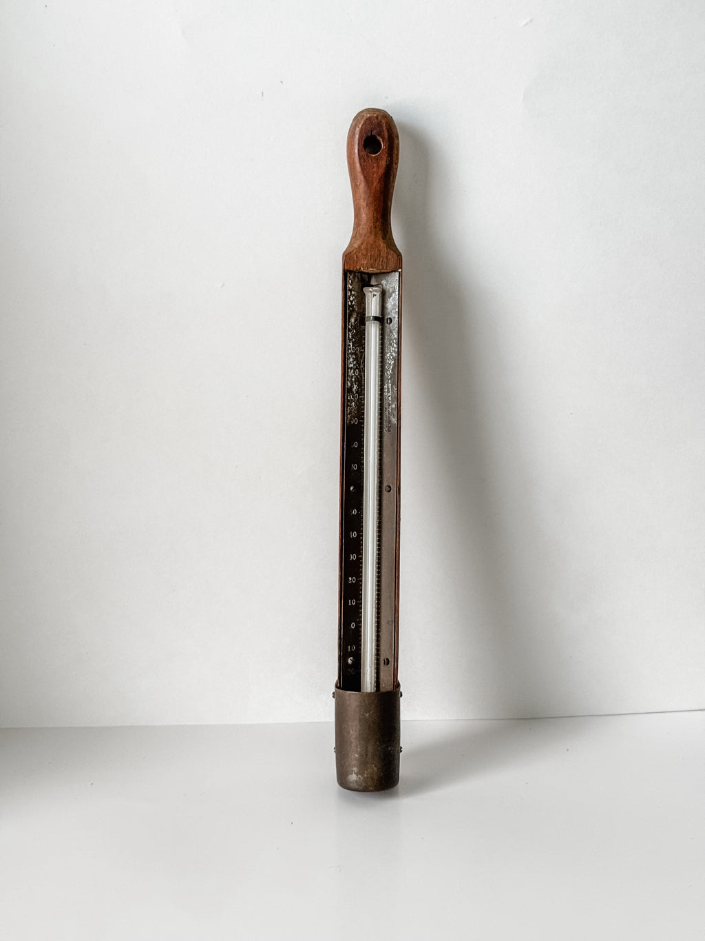 Vintage Wood And Copper Candy Thermometer