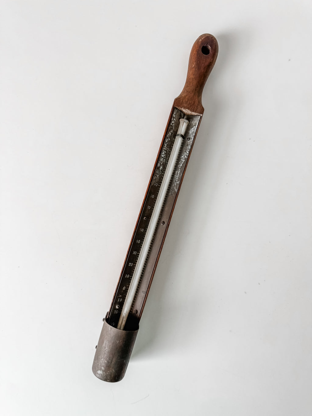 Vintage Wood And Copper Candy Thermometer