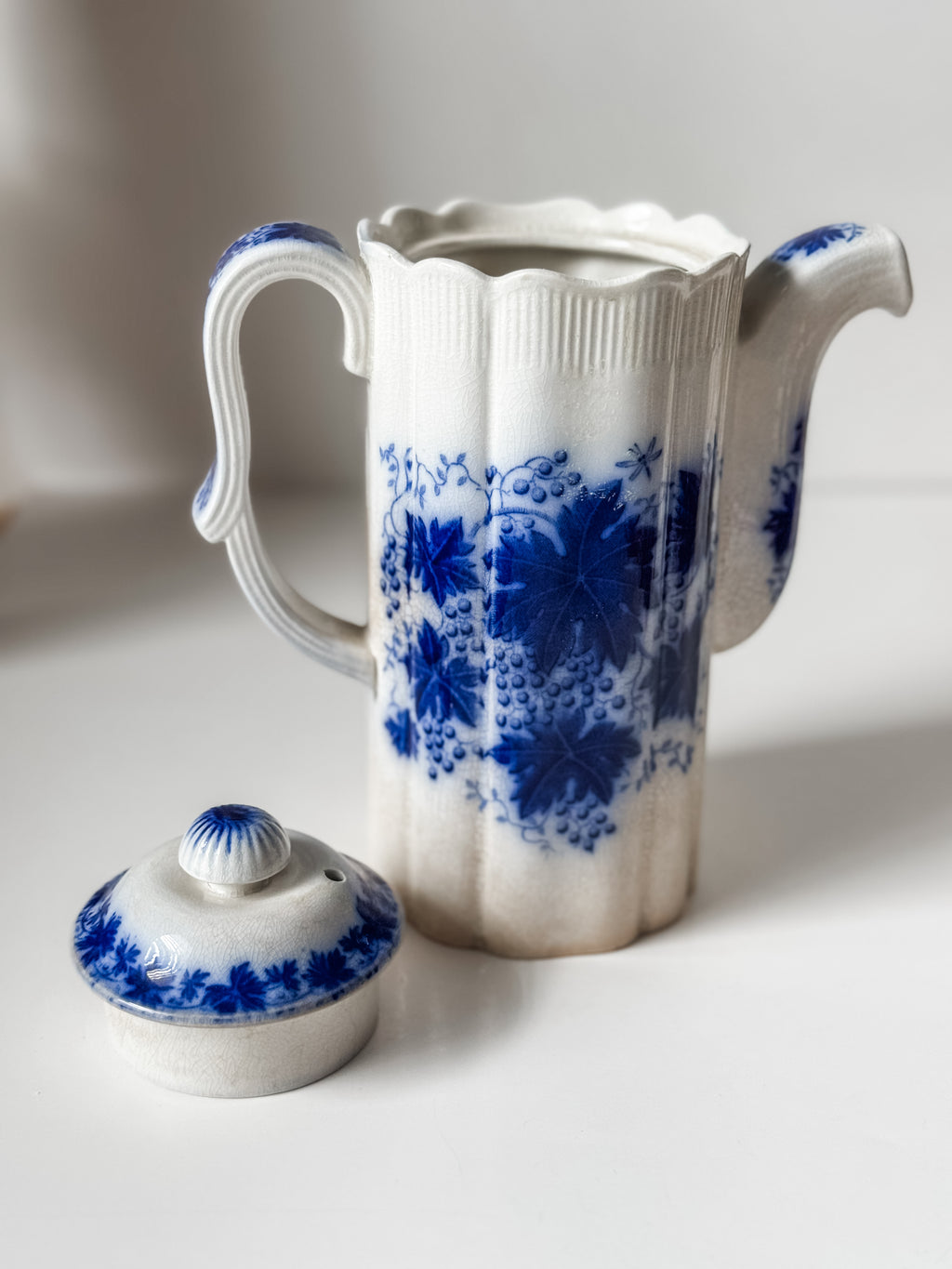 Vintage Swedish Flow Blue Chocolate Pot With Lid