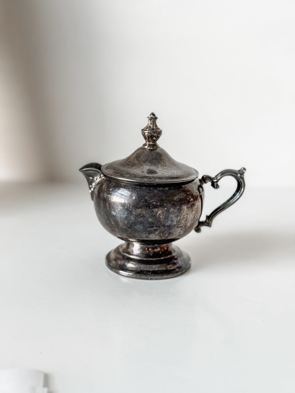 Vintage Silverplate Cream Pitcher With Lid And Patina