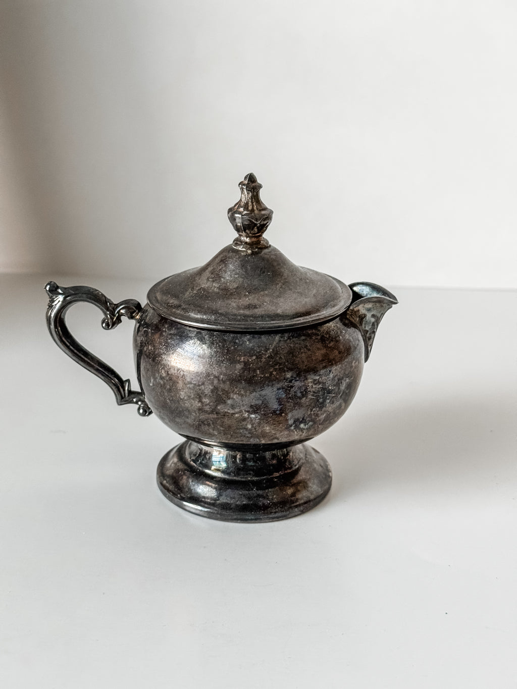 Vintage Silverplate Cream Pitcher With Lid And Patina