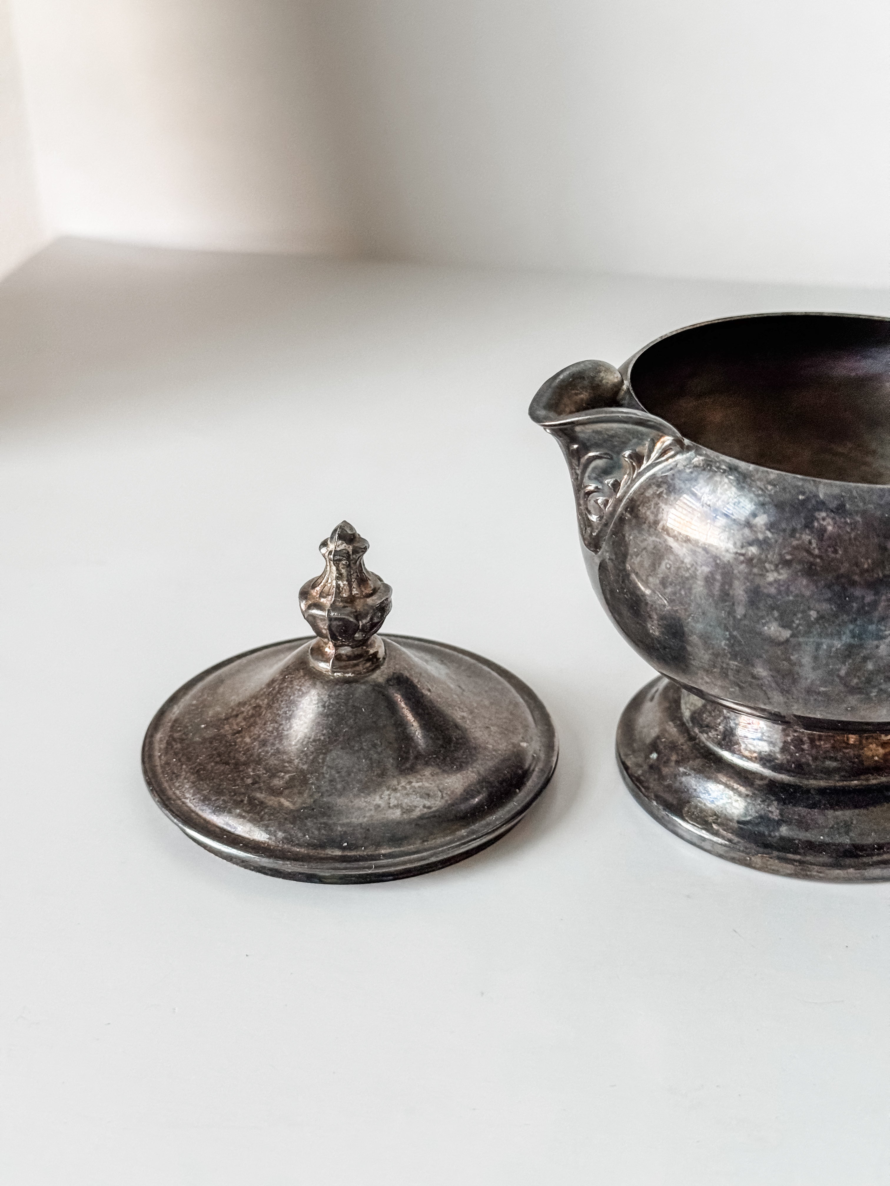 Vintage Silverplate Cream Pitcher With Lid And Patina