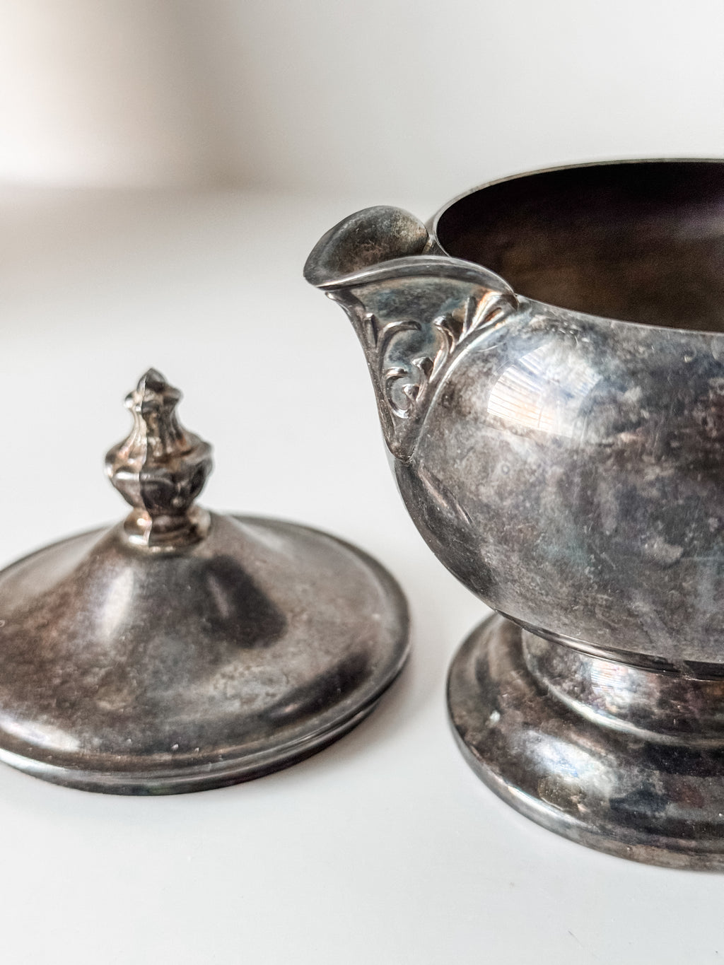 Vintage Silverplate Cream Pitcher With Lid And Patina