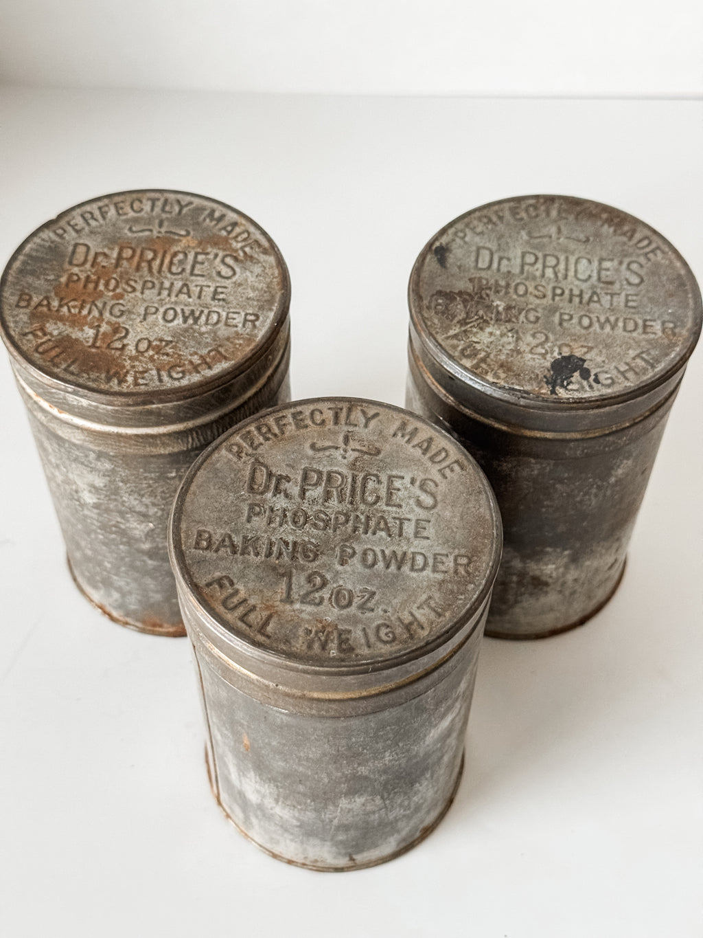 Set Of Three Vintage Dr. Price's Baking Powder Tins