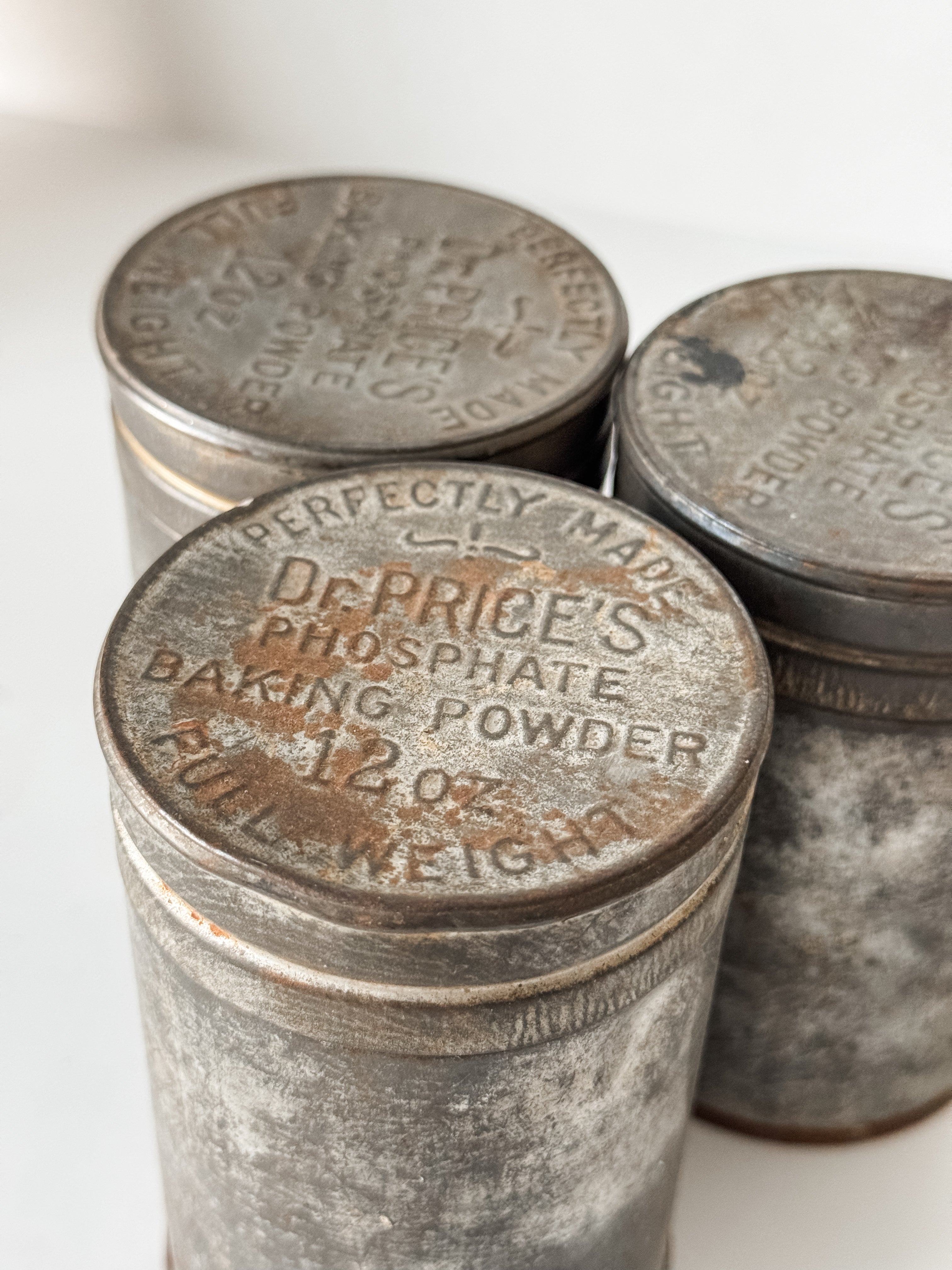 Set Of Three Vintage Dr. Price's Baking Powder Tins
