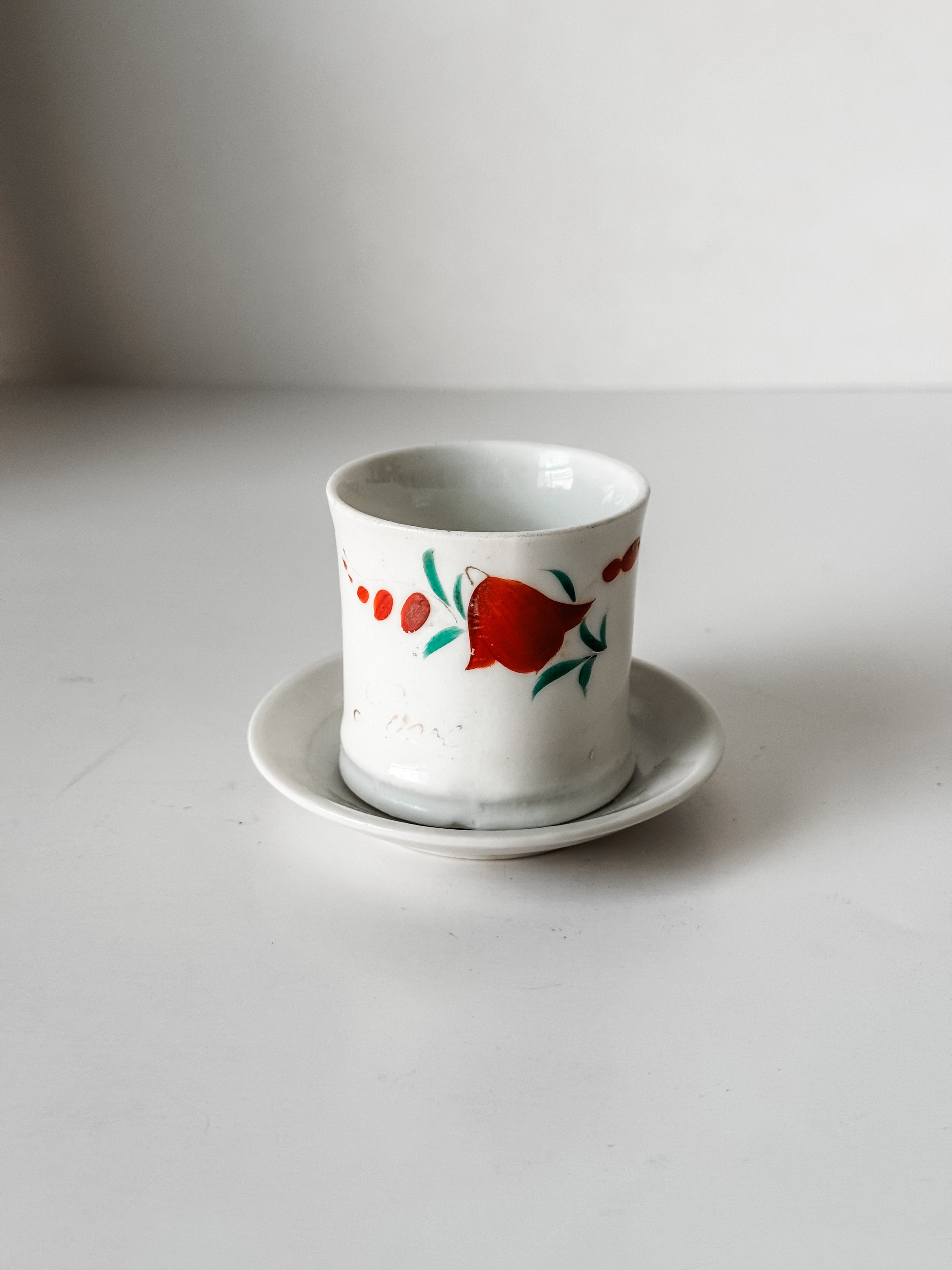 Antique Ironstone Child's Cup And Saucer With Painted Florals