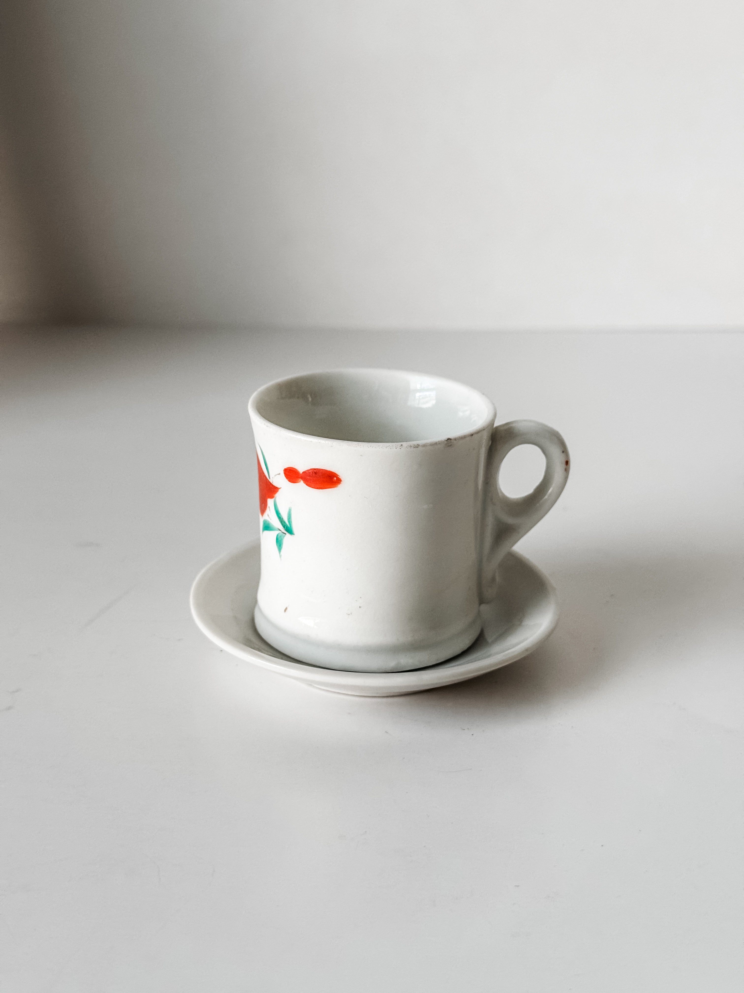 Antique Ironstone Child's Cup And Saucer With Painted Florals