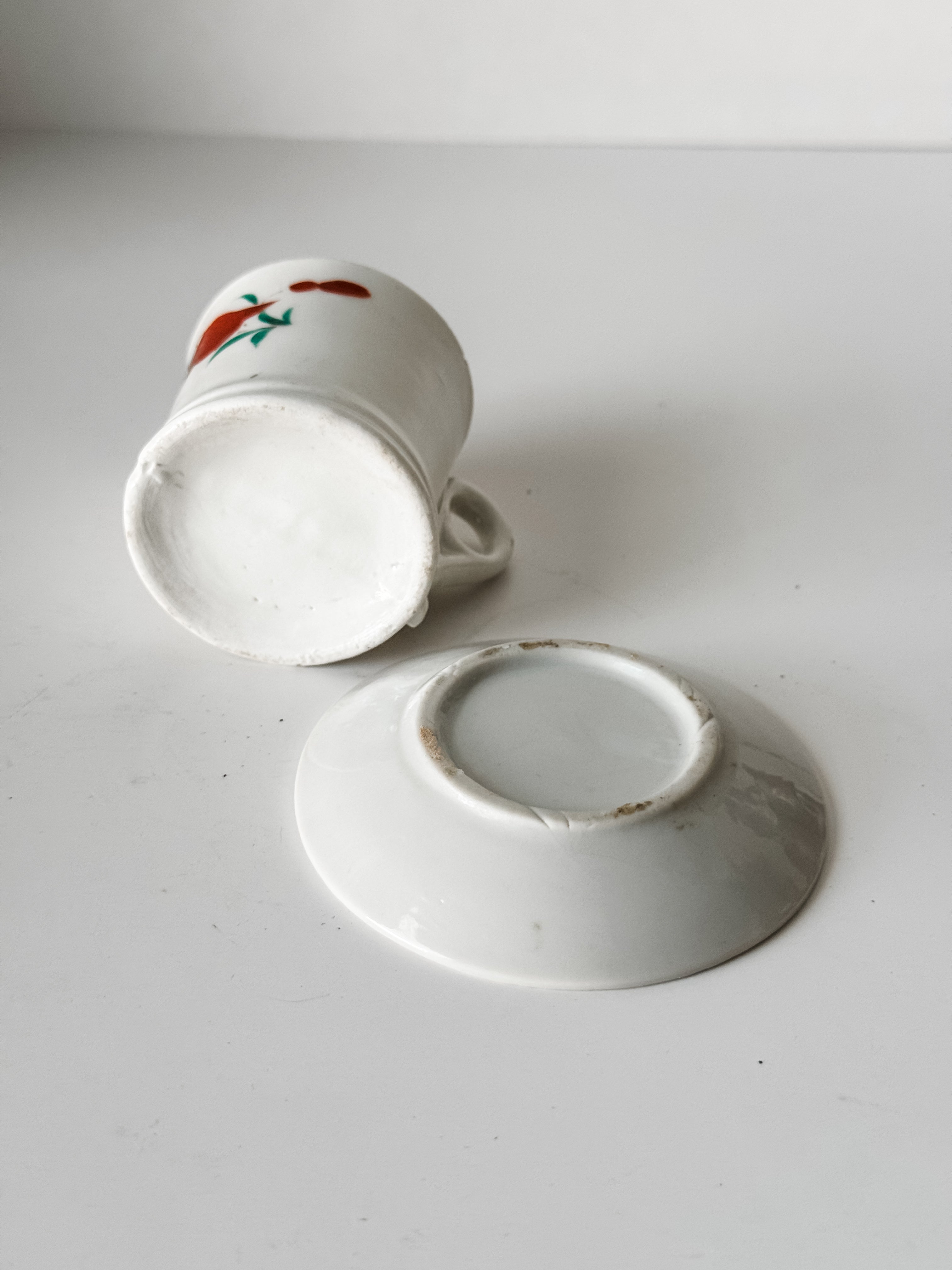 Antique Ironstone Child's Cup And Saucer With Painted Florals