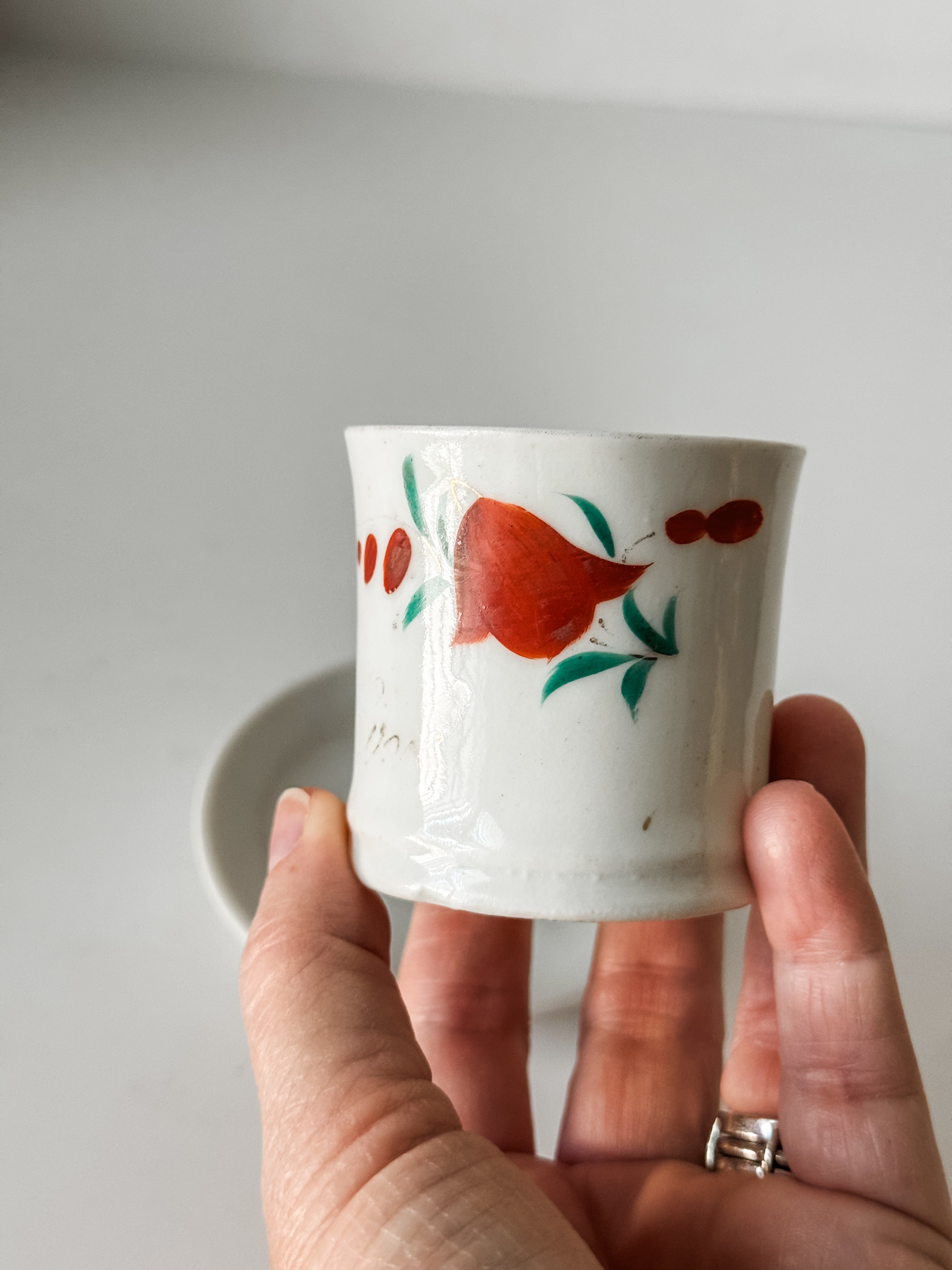 Antique Ironstone Child's Cup And Saucer With Painted Florals