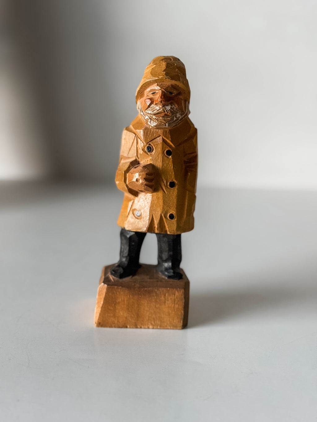 Vintage Folk Art Wood Carved Fisherman
