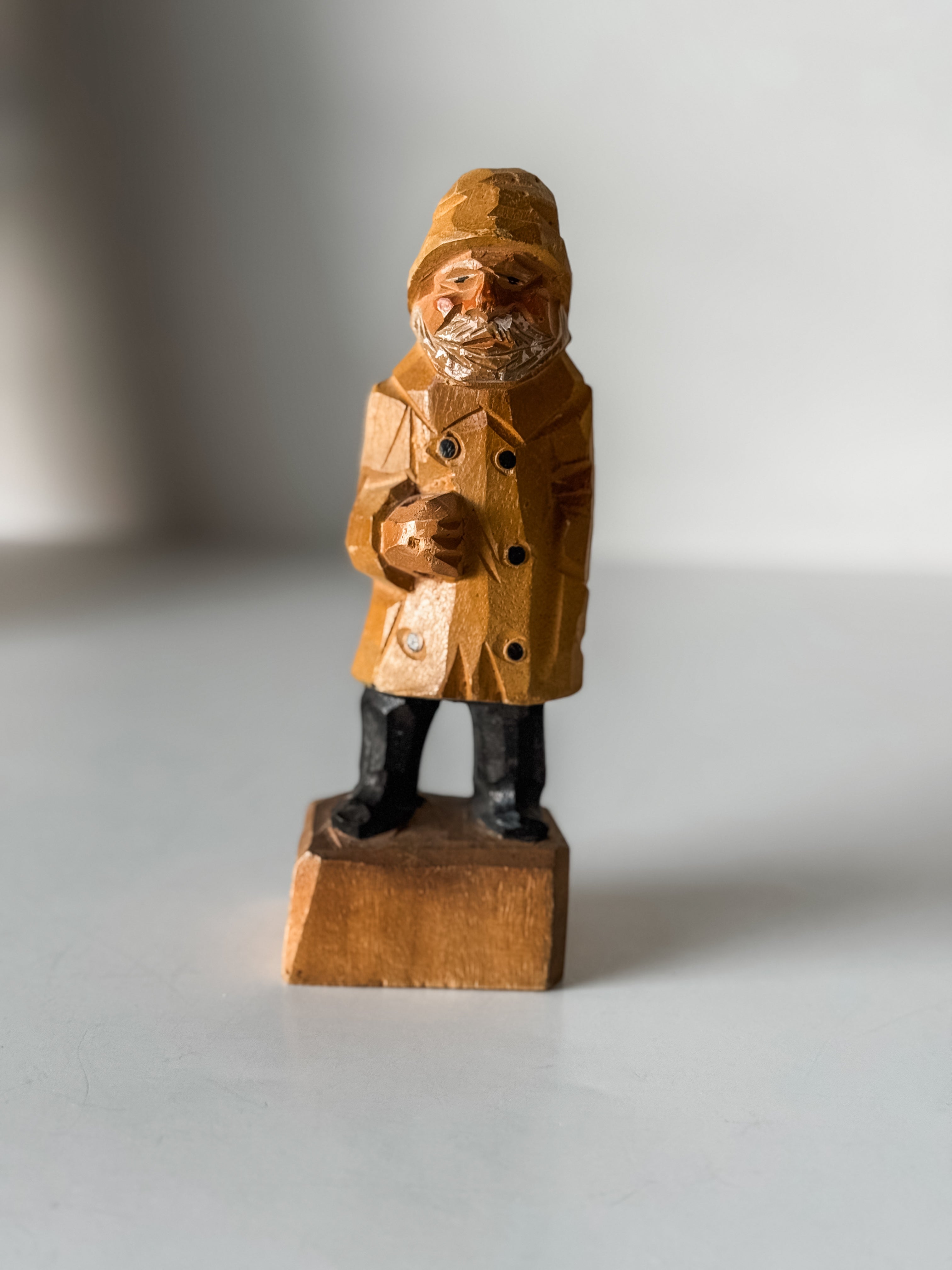 Vintage Folk Art Wood Carved Fisherman