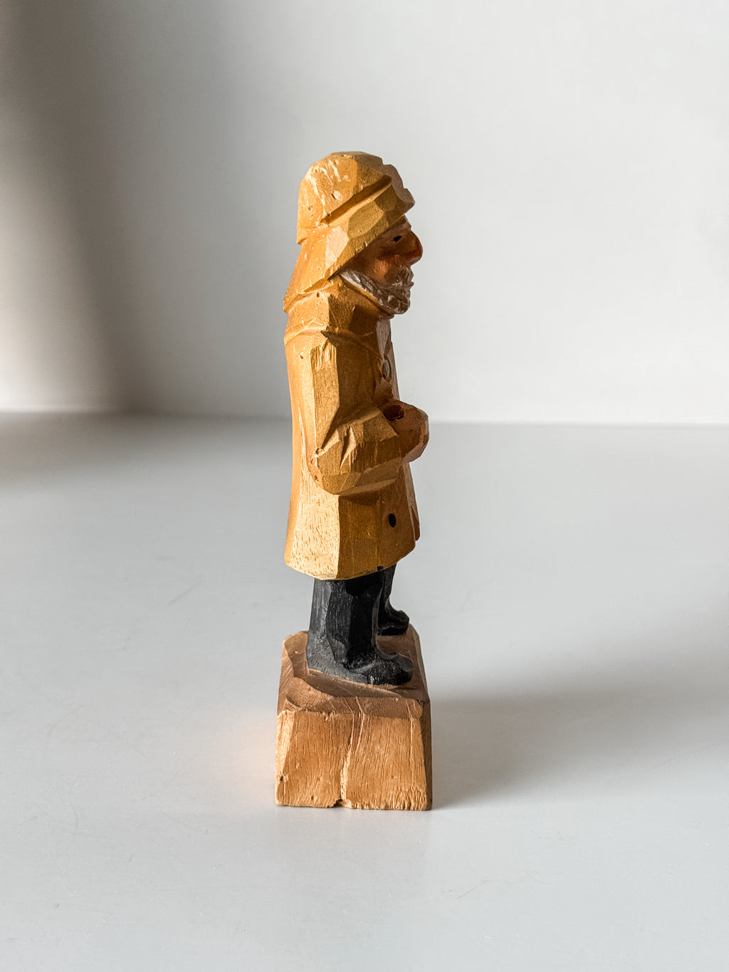 Vintage Folk Art Wood Carved Fisherman
