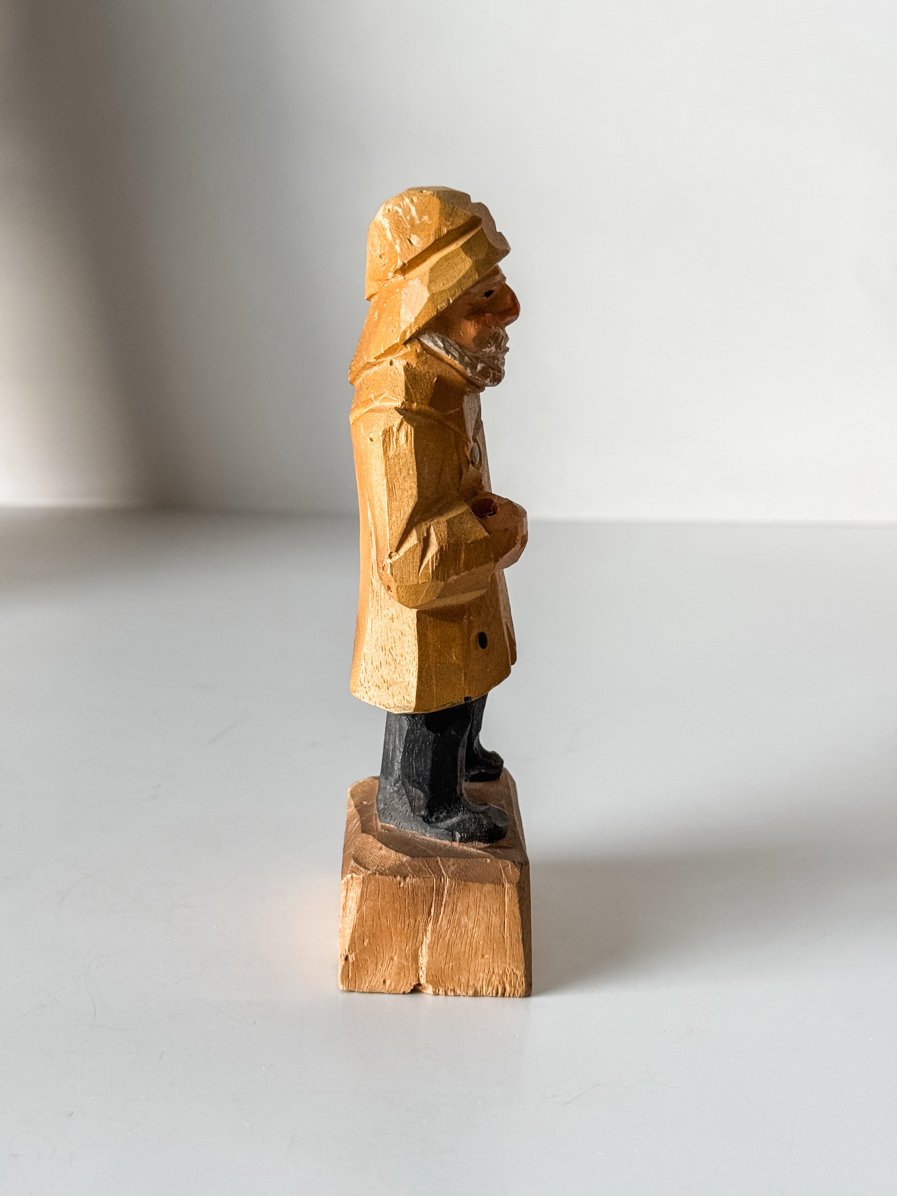 Vintage Folk Art Wood Carved Fisherman