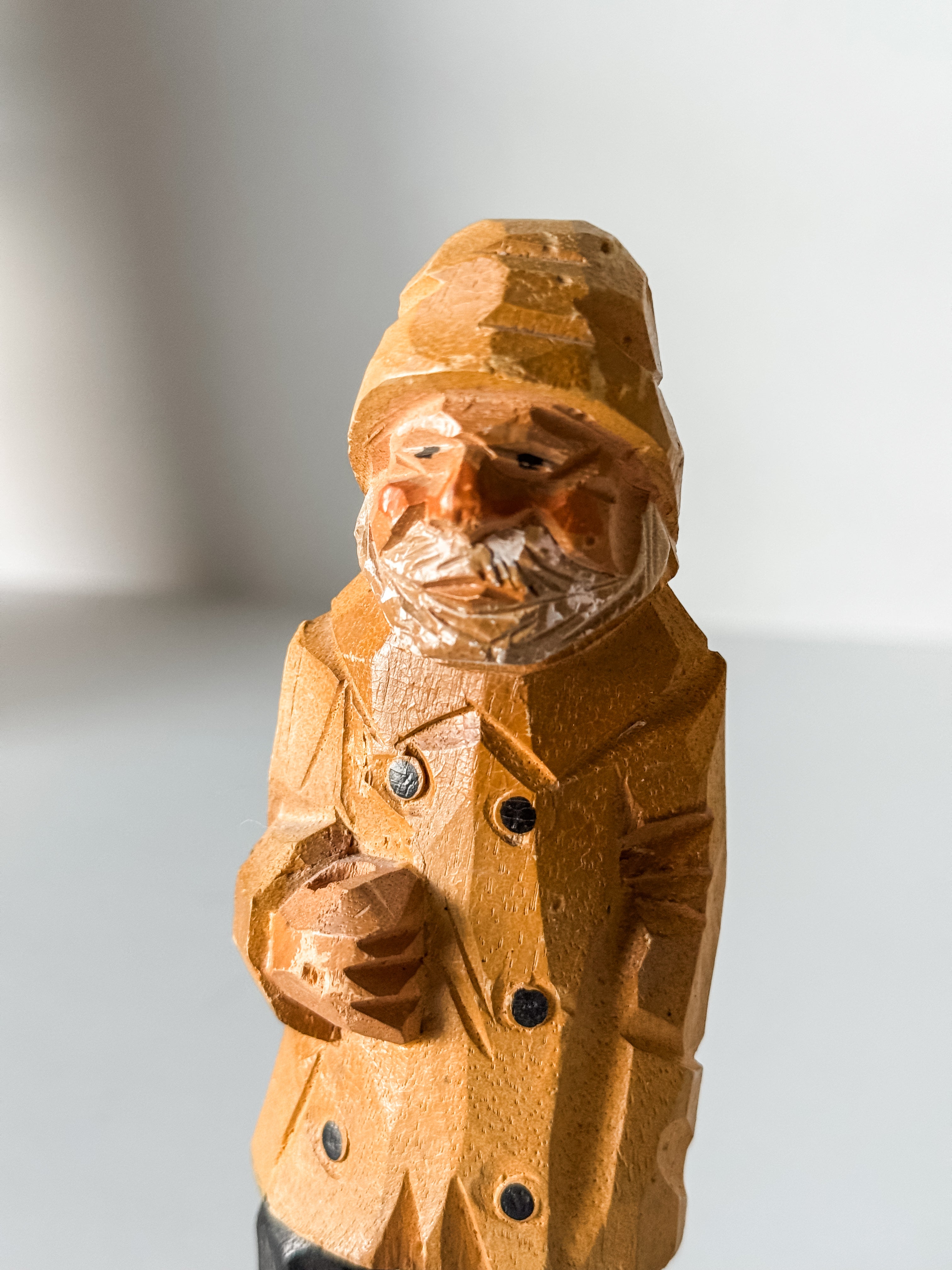 Vintage Folk Art Wood Carved Fisherman