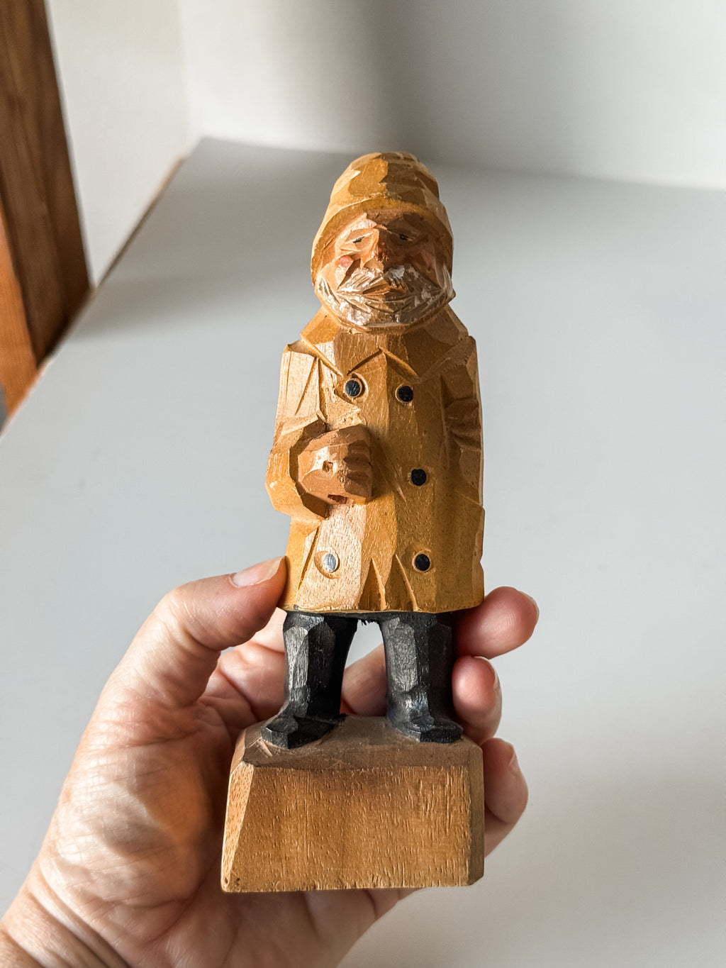 Vintage Folk Art Wood Carved Fisherman