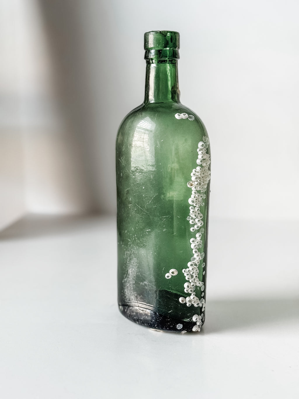 Antique Green Glass Bottle With Barnacles