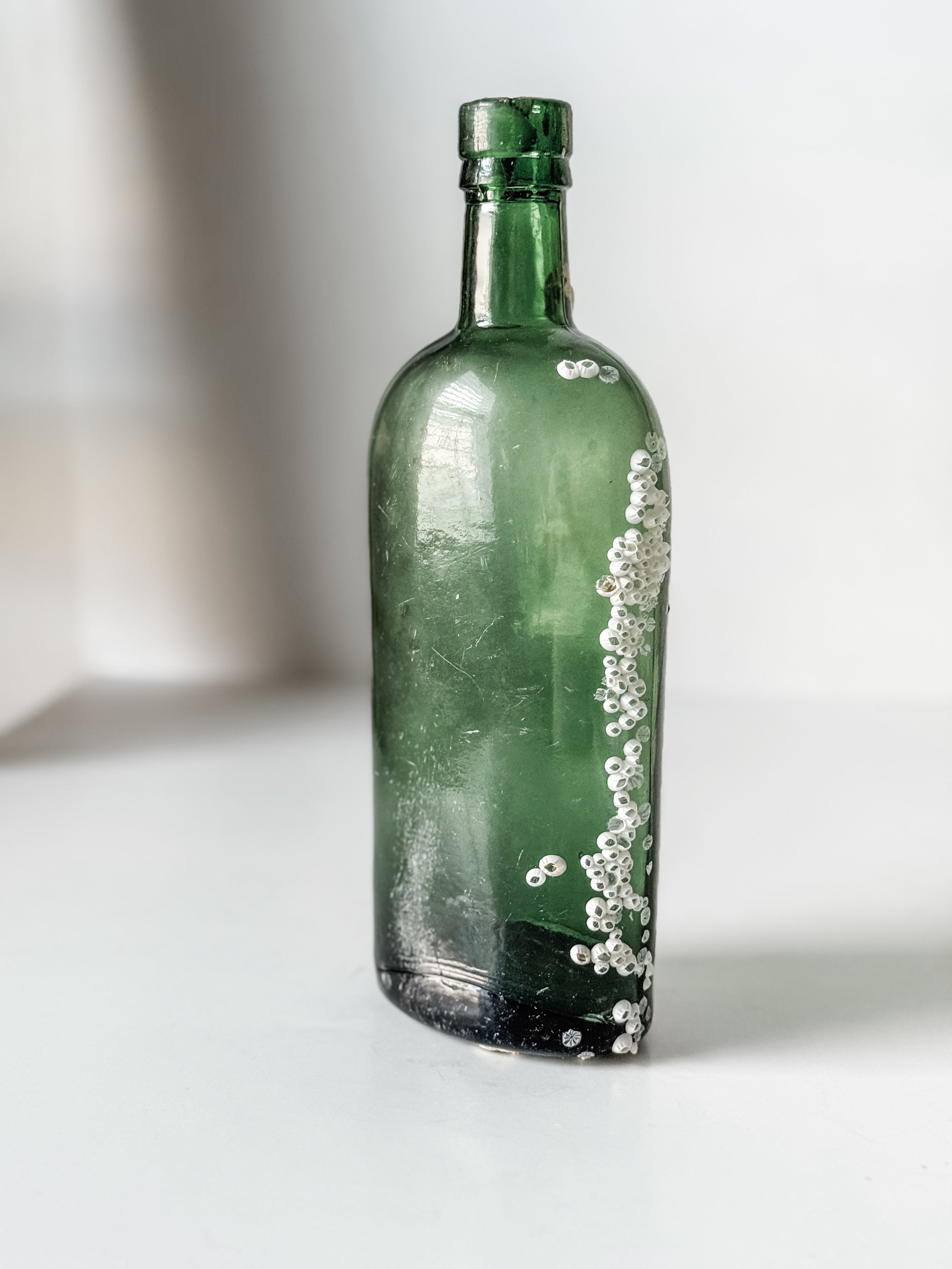Antique Green Glass Bottle With Barnacles