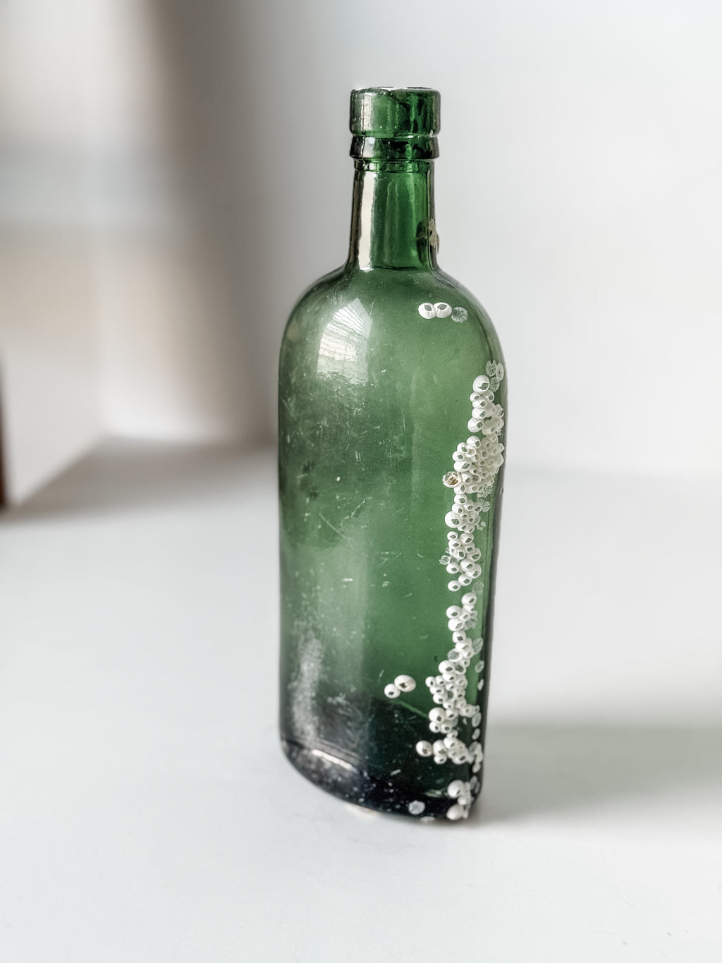 Antique Green Glass Bottle With Barnacles