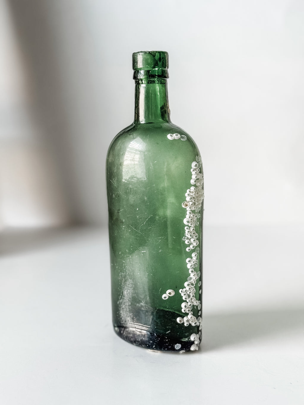 Antique Green Glass Bottle With Barnacles