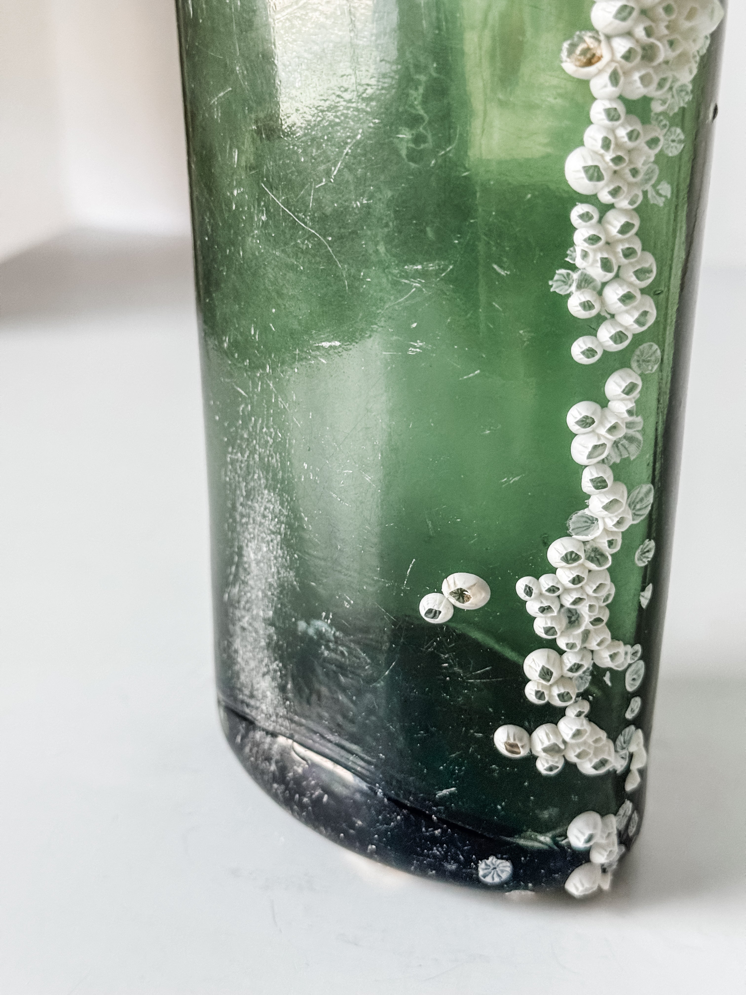 Antique Green Glass Bottle With Barnacles