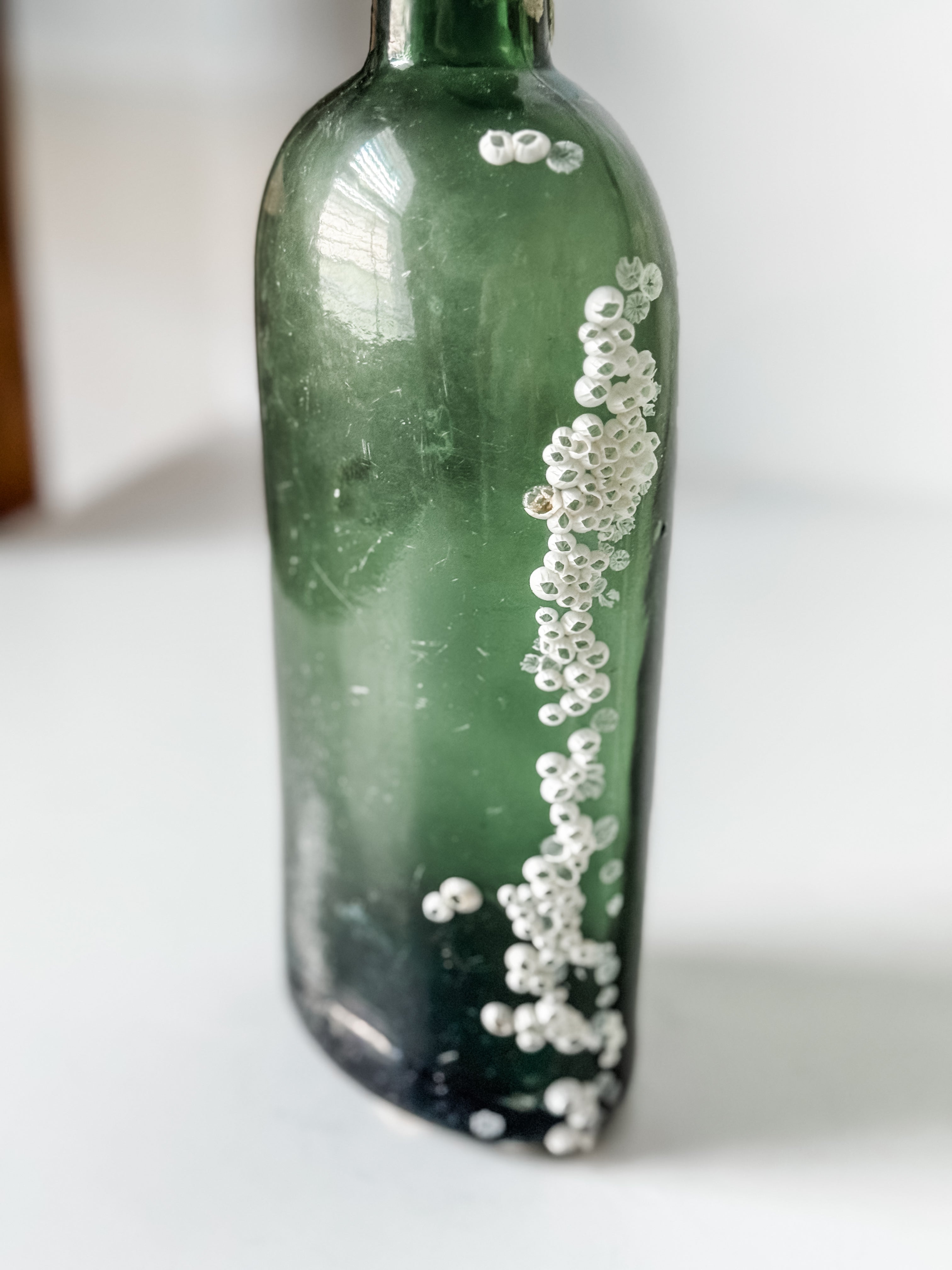 Antique Green Glass Bottle With Barnacles