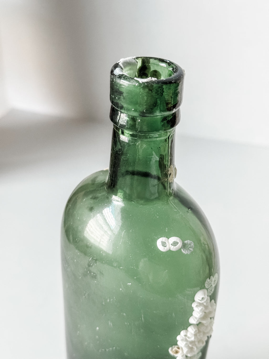Antique Green Glass Bottle With Barnacles