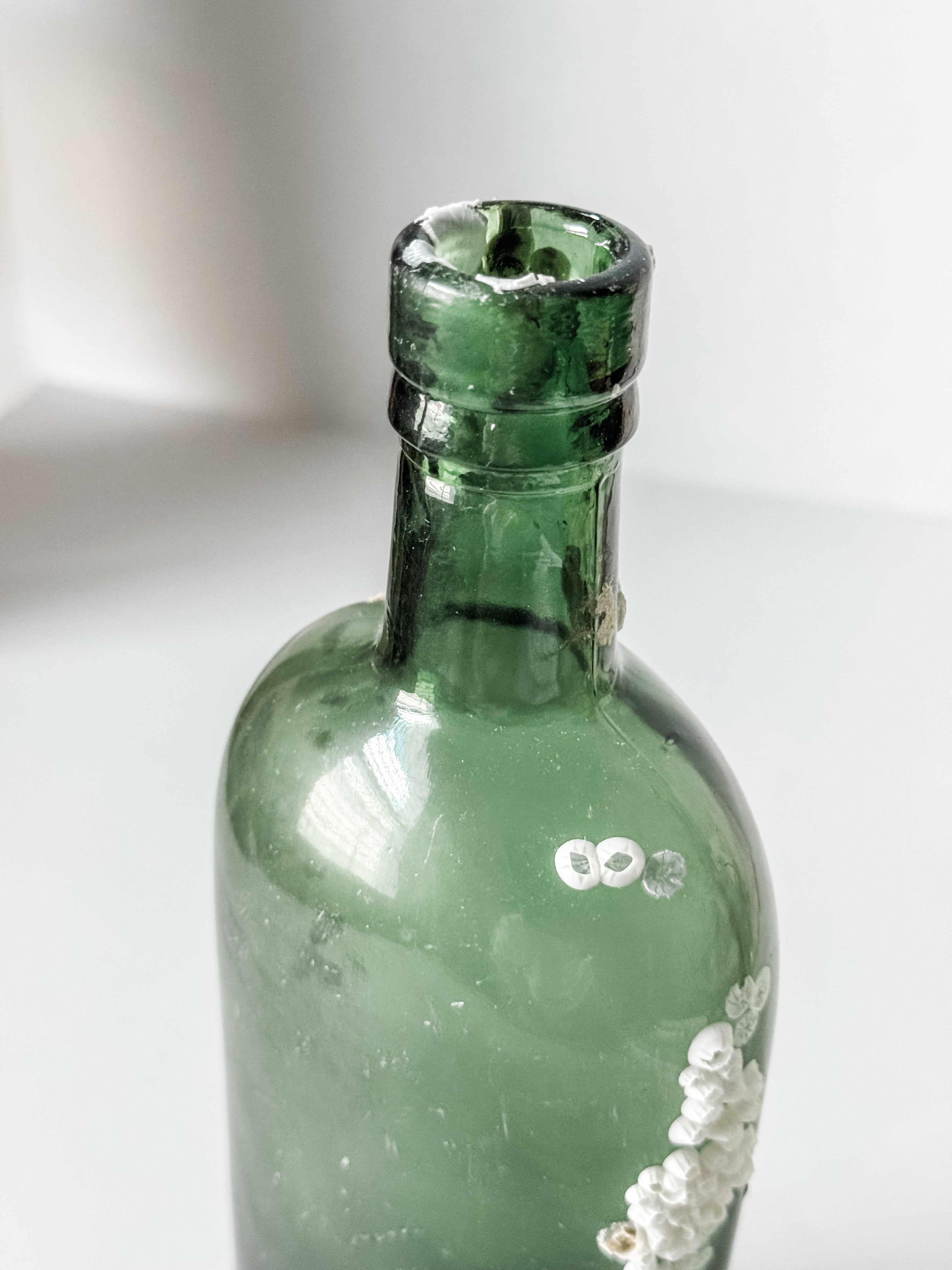 Antique Green Glass Bottle With Barnacles
