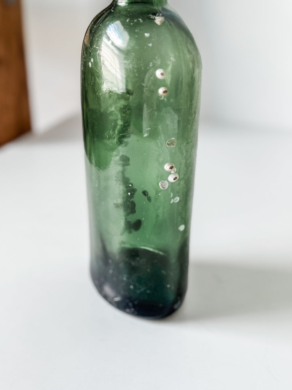 Antique Green Glass Bottle With Barnacles