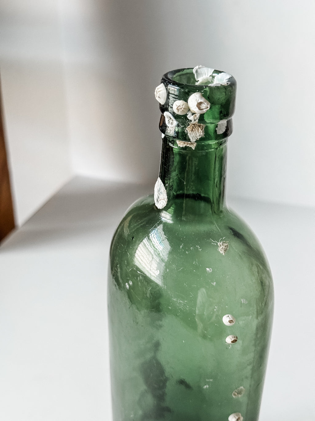 Antique Green Glass Bottle With Barnacles