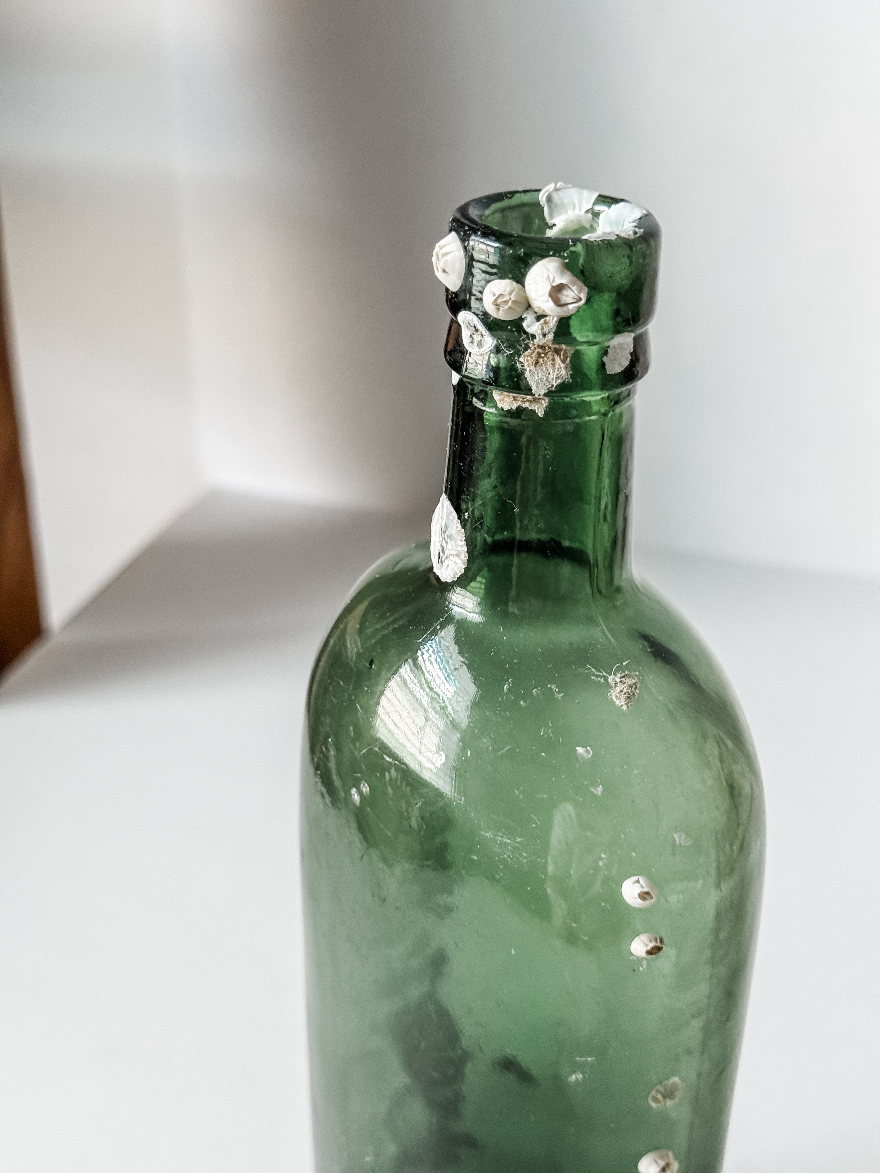 Antique Green Glass Bottle With Barnacles