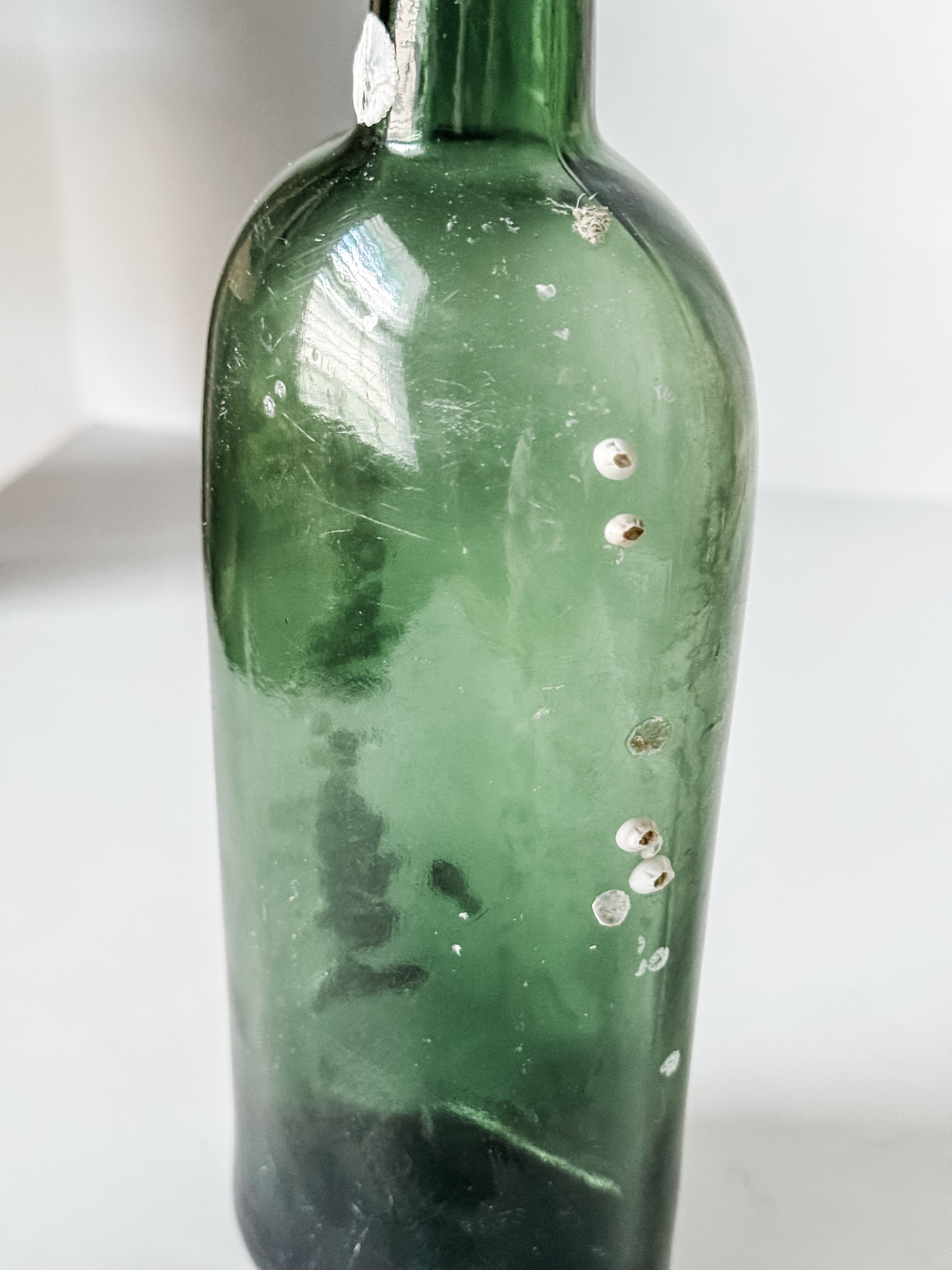 Antique Green Glass Bottle With Barnacles