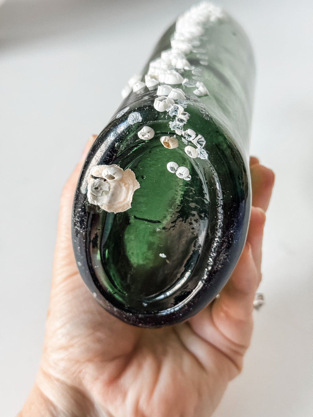 Antique Green Glass Bottle With Barnacles