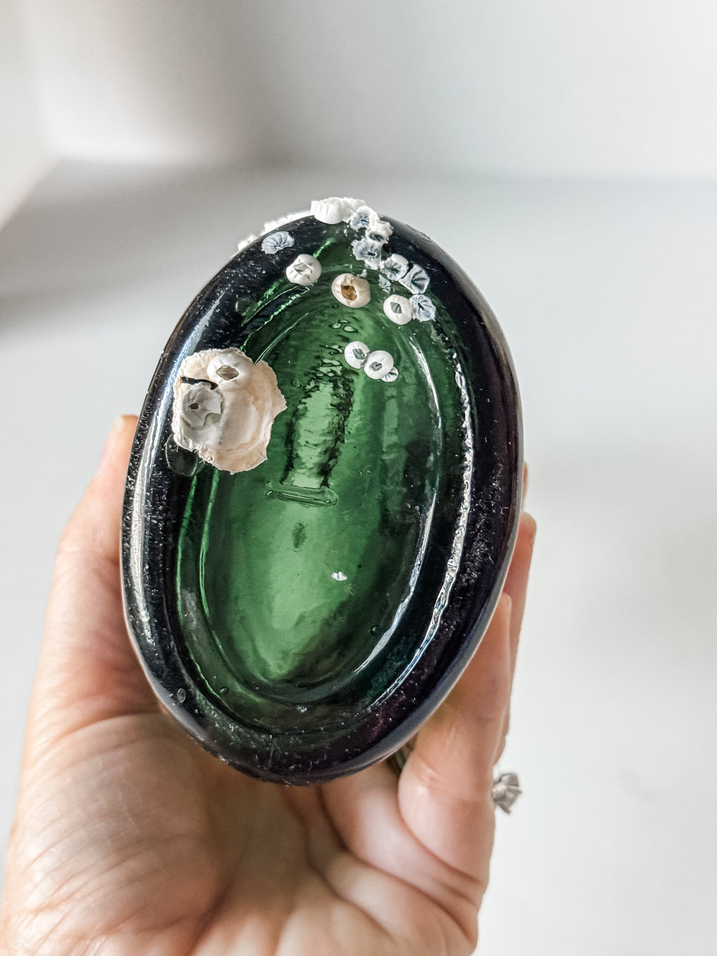 Antique Green Glass Bottle With Barnacles
