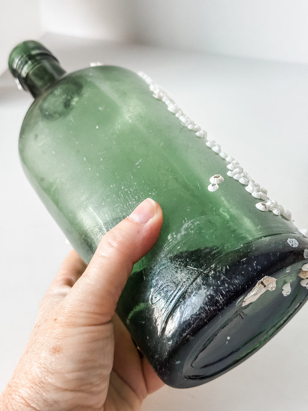 Antique Green Glass Bottle With Barnacles