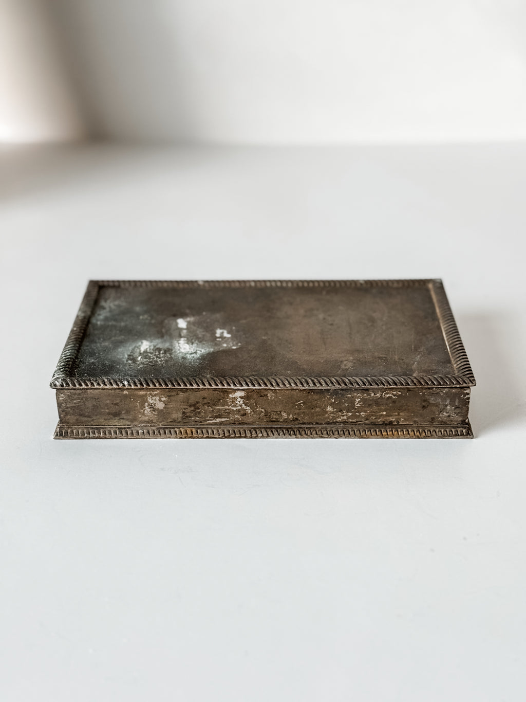 Vintage Silver Plate Cigarette Humidor Box With Patina
