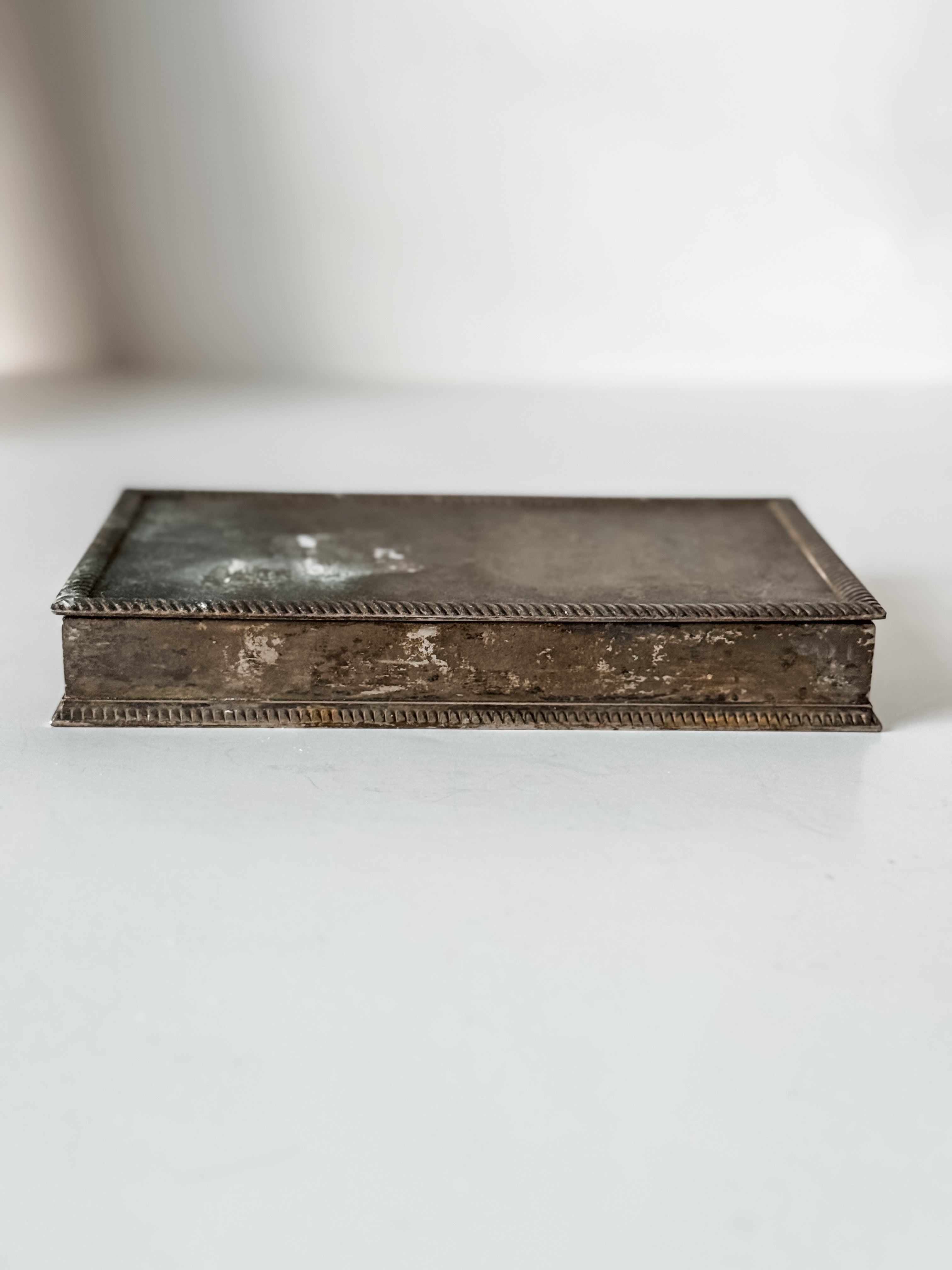 Vintage Silver Plate Cigarette Humidor Box With Patina
