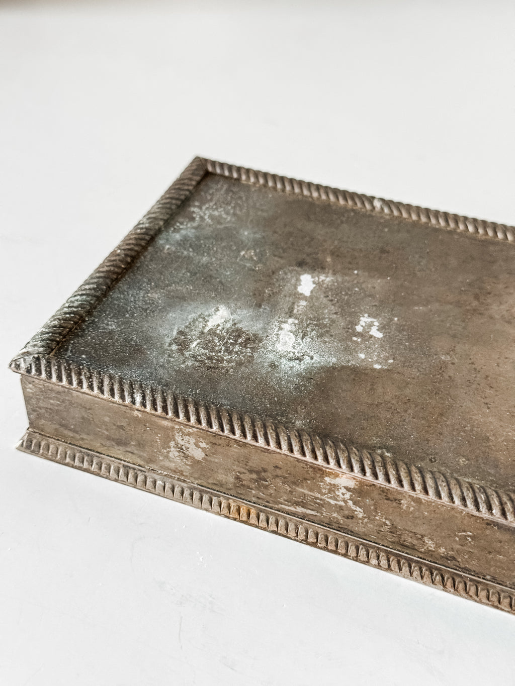 Vintage Silver Plate Cigarette Humidor Box With Patina