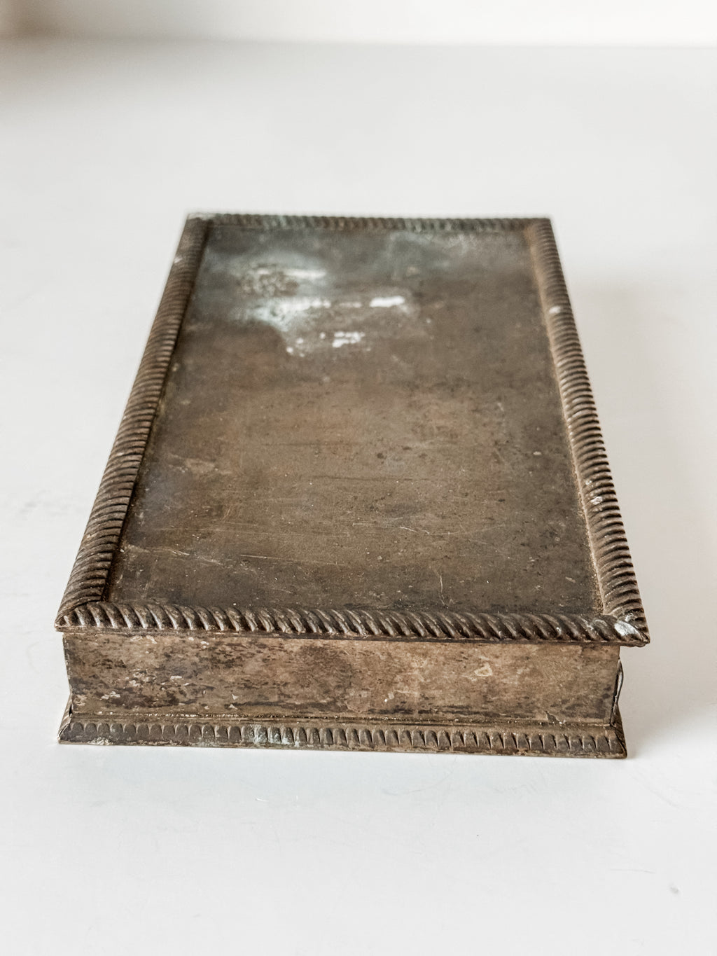Vintage Silver Plate Cigarette Humidor Box With Patina