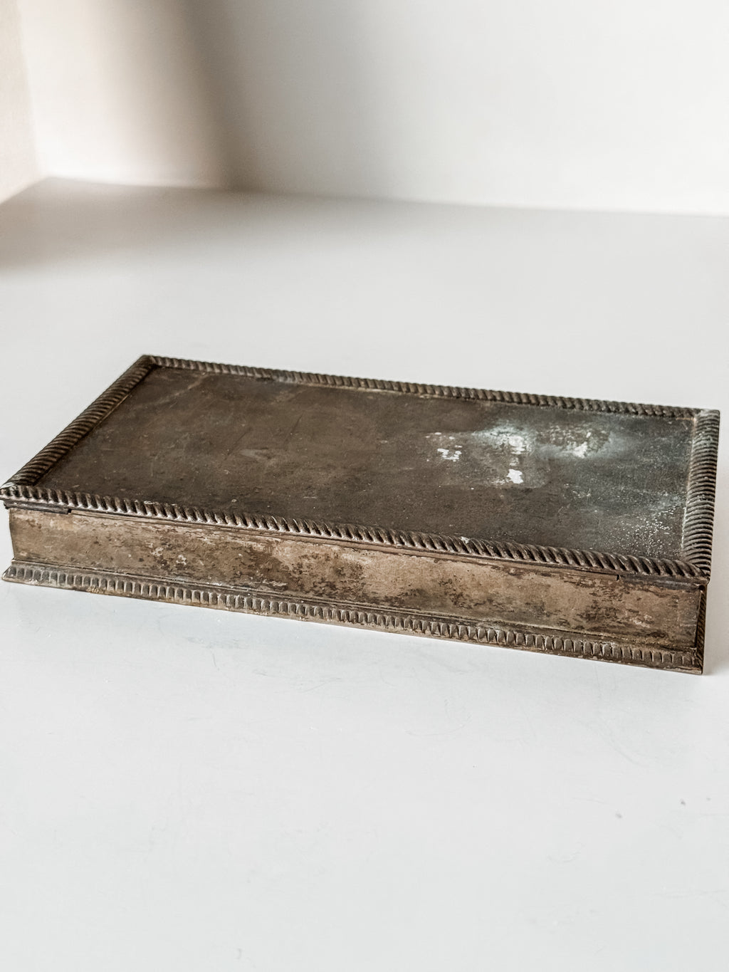 Vintage Silver Plate Cigarette Humidor Box With Patina