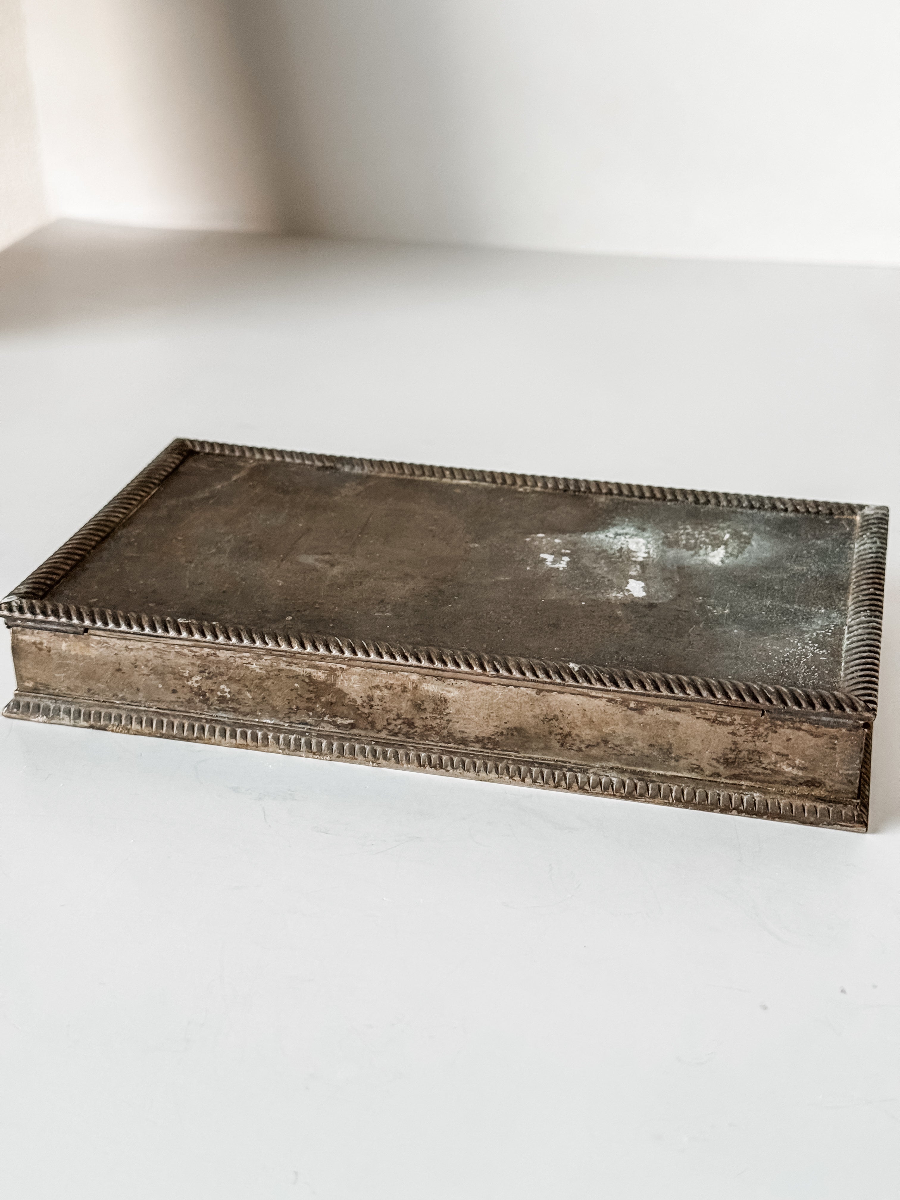 Vintage Silver Plate Cigarette Humidor Box With Patina