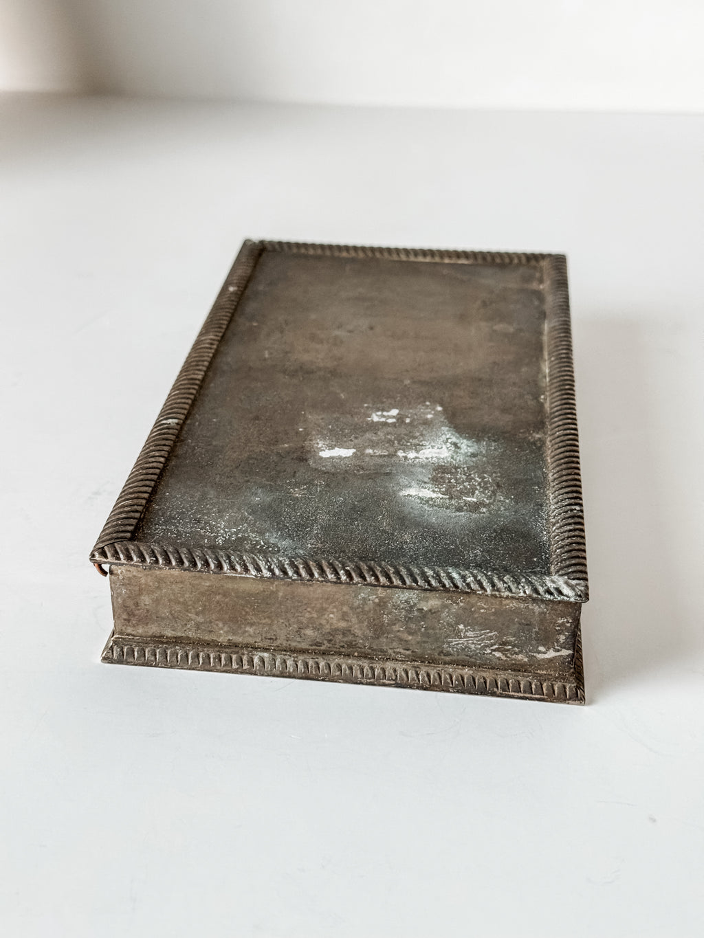 Vintage Silver Plate Cigarette Humidor Box With Patina